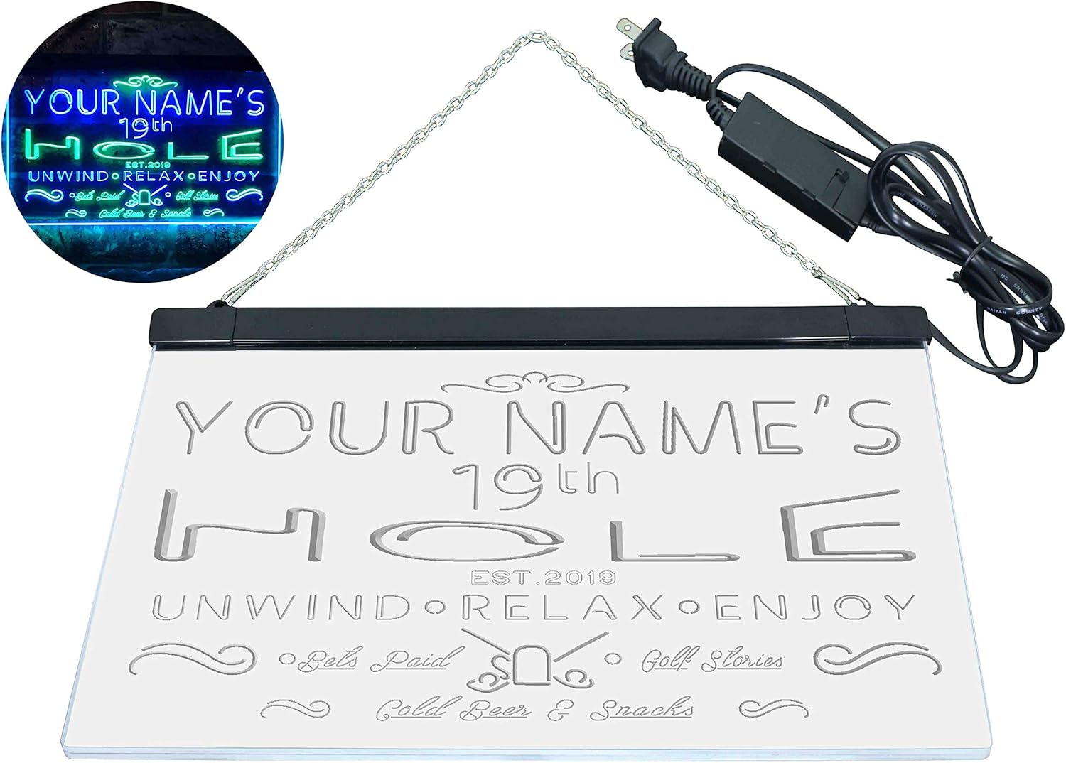 ADVPRO Personalized Your Name Est Year Theme 19th Hole Golf Club Bar Dual Color LED Neon Sign Green & Blue 16" x 12" st6s43-pi1-tm-gb