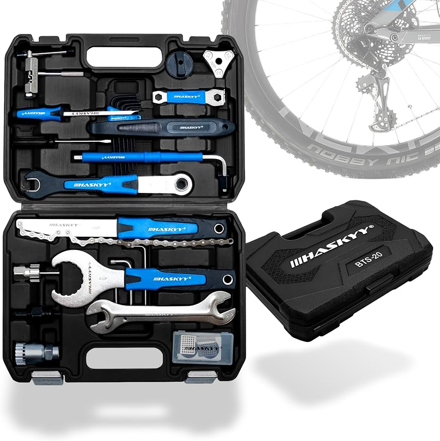 HASKYY Fahrrad Reparatur Kit 51-tlg Hand Werkzeug Set Multifunktions Koffer E-Bike Bike Tool Reifen Flick Ketten, aus Gummi Sport & Freizeit