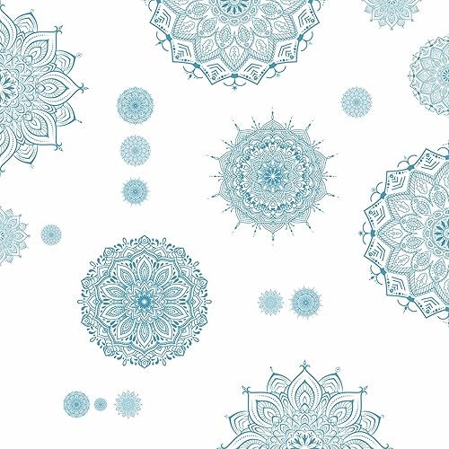 Miniatura 42 de Kazova Calcomanía de pared de mandala, calcomanías de pared de mandala de loto, calcomanías de pared de flores extraíbles para despegar y pegar