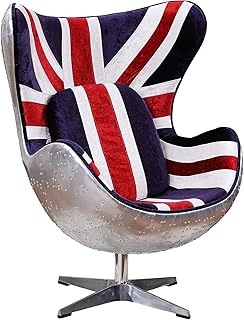 Benjara, Multicolor Union Jack Swivel Balloon Chair with Aluminum Patchwork