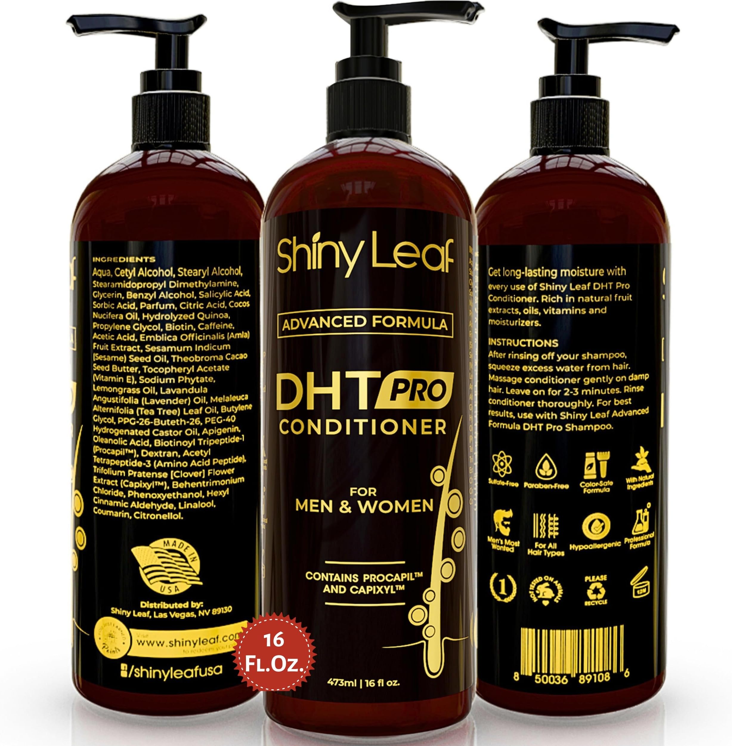 Shiny Leaf Hair Loss Conditioner for Women & Men - DHT Blocker Included, Paraben & Sulfate Free Biotin Conditioner, Thickening Formula for Thinning Hair, Safe for All Hair Types - USA Made, 16oz