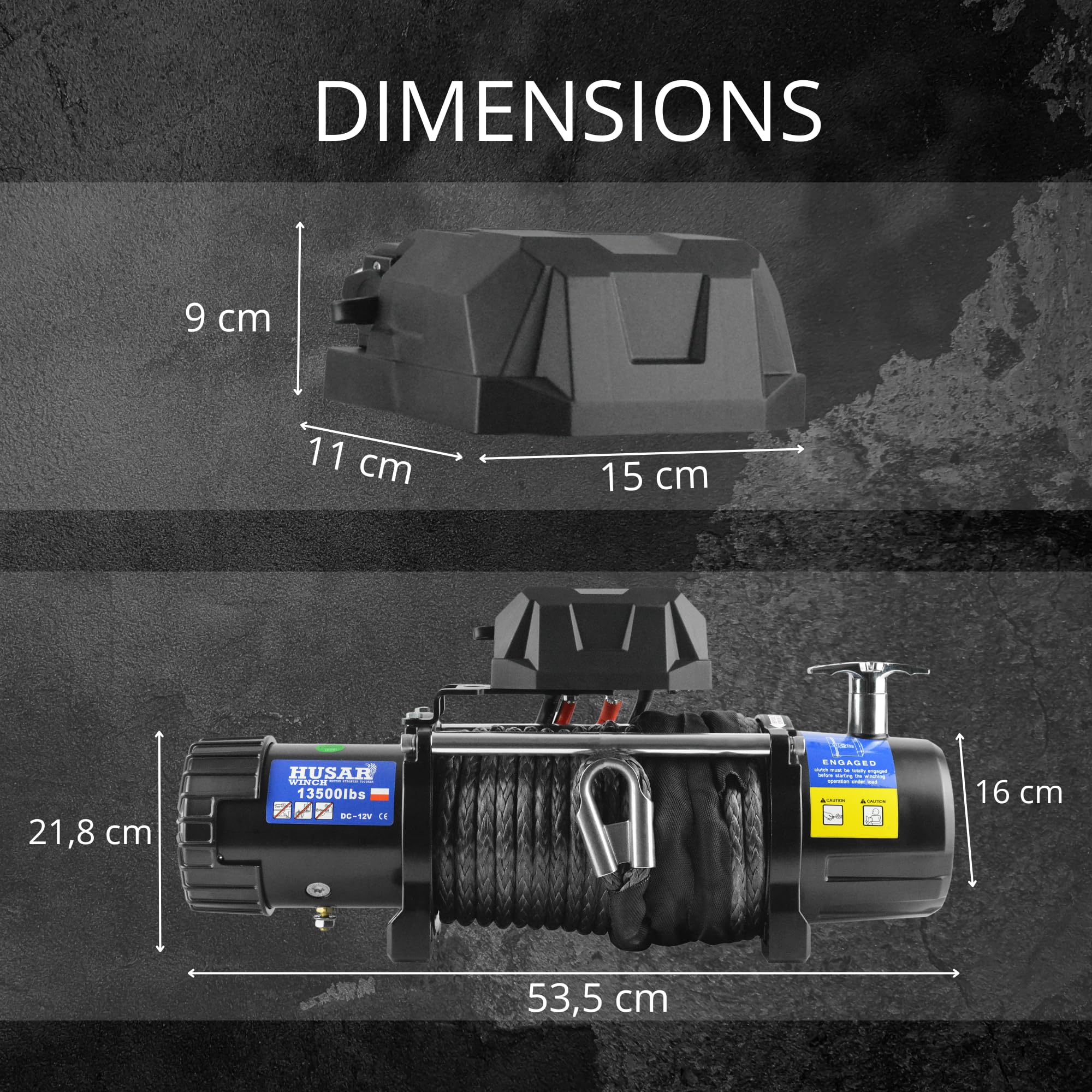 Wyciągarka Elektryczna 12 V, 6124 kg, mocna lina syntetyczna o długości 26 m, bezprzewodowe sterowanie, hamulec cierny, przekładnia planetarna – idealna do ATV/UTV, lawet, 4x4