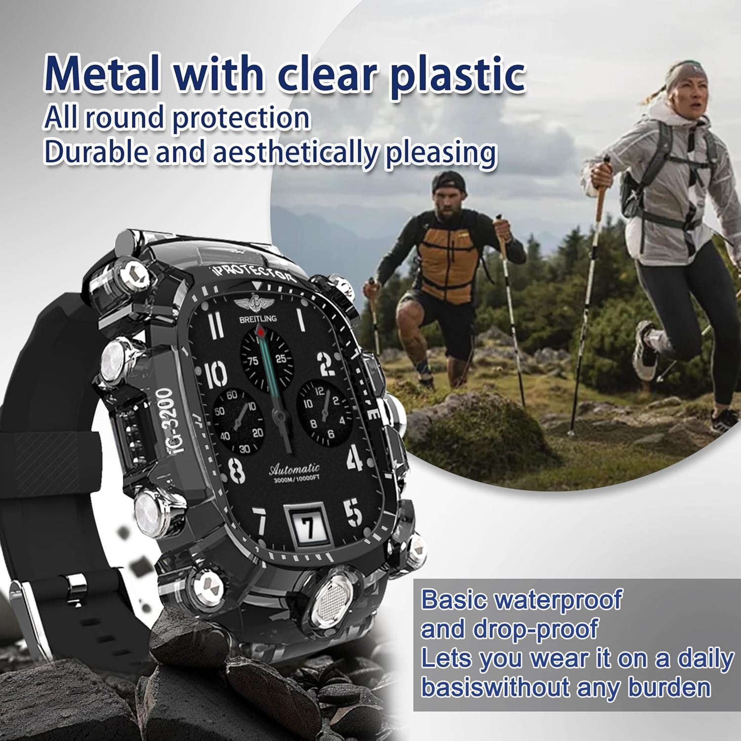 Case compatible with Apple Watch Series 10/11 46mm Bands for Men, iG3200 High End Sport Wristband with Case Protector for iWatch 10/11 46mm, Stylish Gift for Husband Boyfriend (Black)