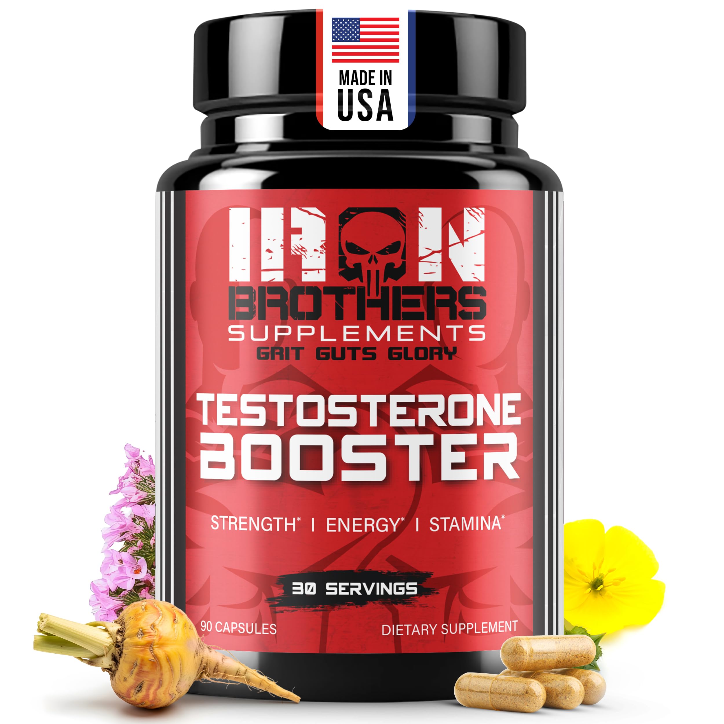 Iron Brothers Testosterone Support for Men – Tribulus, Tongkat Ali, Ashwagandha & DIM Complex – Estrogen Balance, Muscle Growth & Drive – with Fenugreek & Zinc – 90 Capsules