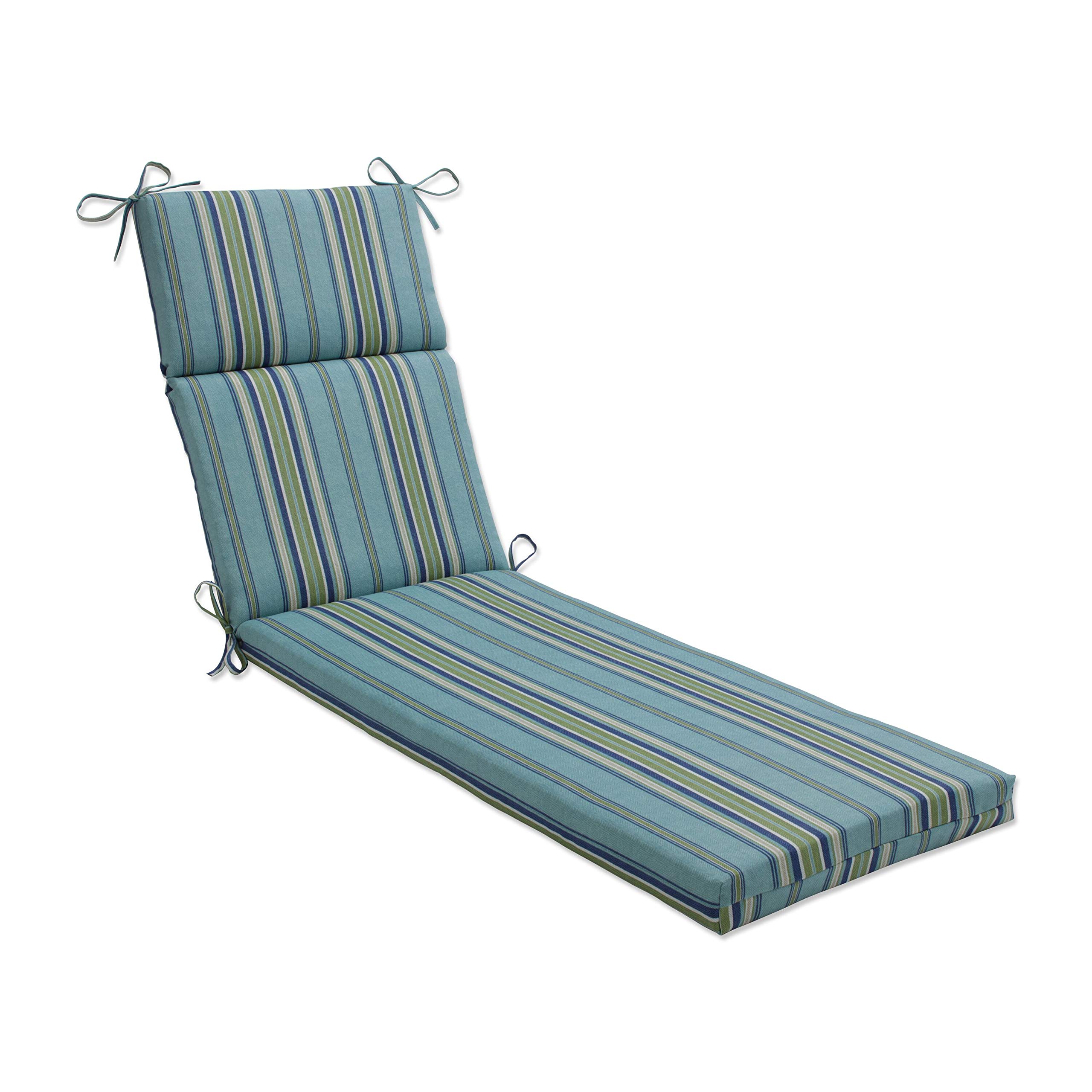 Photo 1 of ***stock photo see pictures****Pillow Perfect Stripe Indoor/Outdoor Split Back Chaise Lounge Cushion with Ties, Plush Fiber Fill, Weather, and Fade Resistant, 72.5" x 21", Blue/Green Terrace, 1 Count 72.5" x 21" Blue/Green Terrace