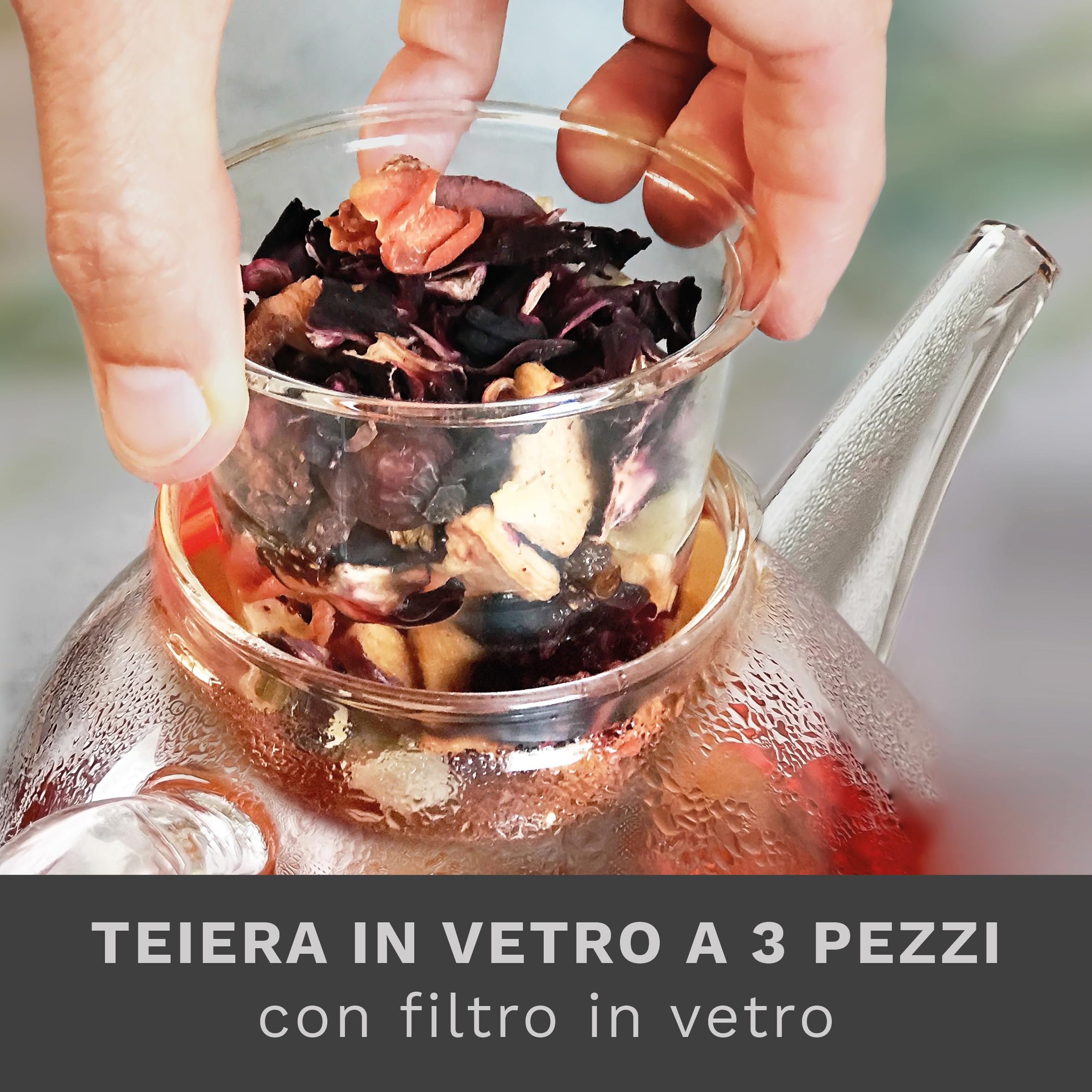 Creano Teiera in Vetro 1,2 L con Filtro e Copercio in Vetro Integrato Antigoccia Elegante Teiera Trasparente per Tè e Infusi Regalo Perfetto