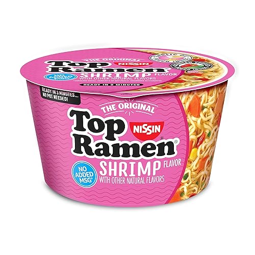 Nissin Top Ramen Bowl sabor camarón, tazón para microondas, 3.28 onzas (paquete de 6)