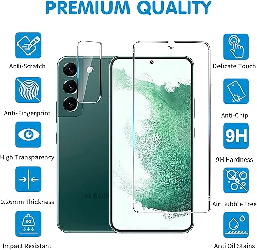 Miniatura 2 de Protector de pantalla (paquete de 3) para Samsung Galaxy S22 5G, vidrio templado 9H, compatible con huellas dactilares ultrasónicas, transparente