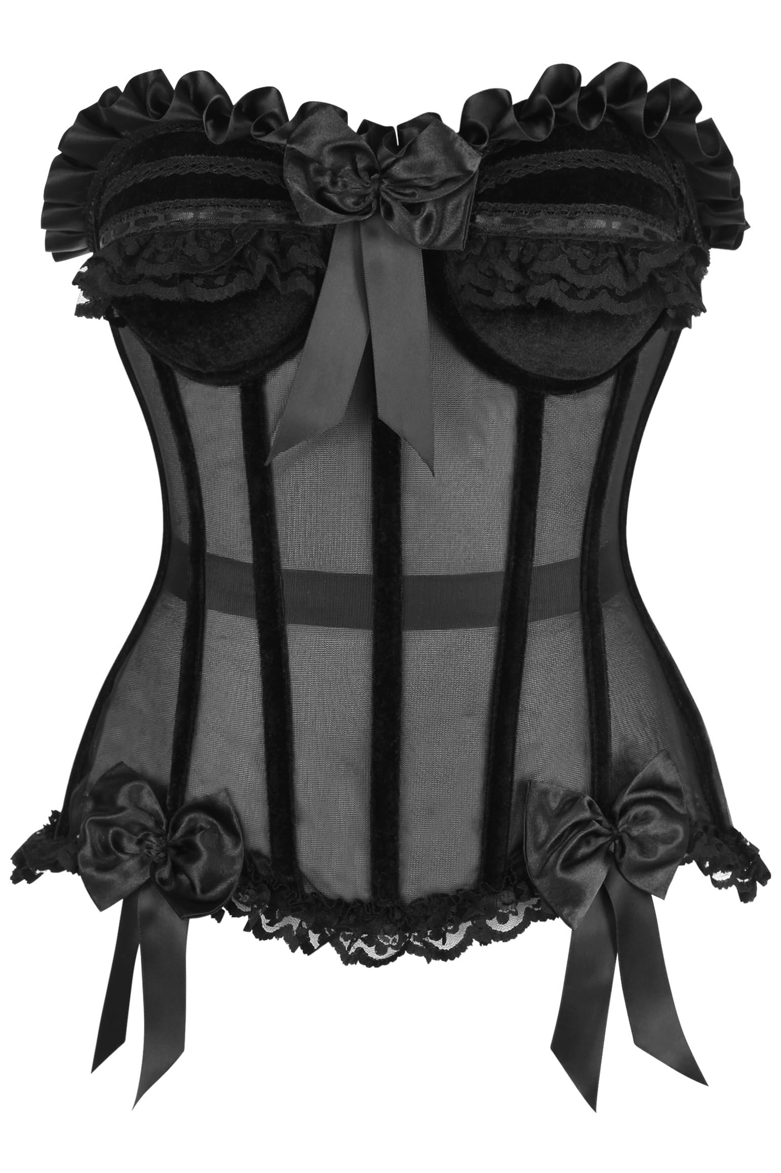 Daisy corsets womens Daisy Corsets Top Drawer Steel Boned Black Mesh Velvet Underwire Bustier Corset
