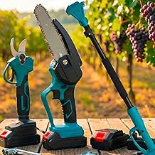 081 Store - 3 in 1 Pruning Kit - Battery Scissors and Chainsaw 6 Inches Electric with Telescopic Pole 128-248 cm, Professional Set for Gardening with 2 48V Batteries