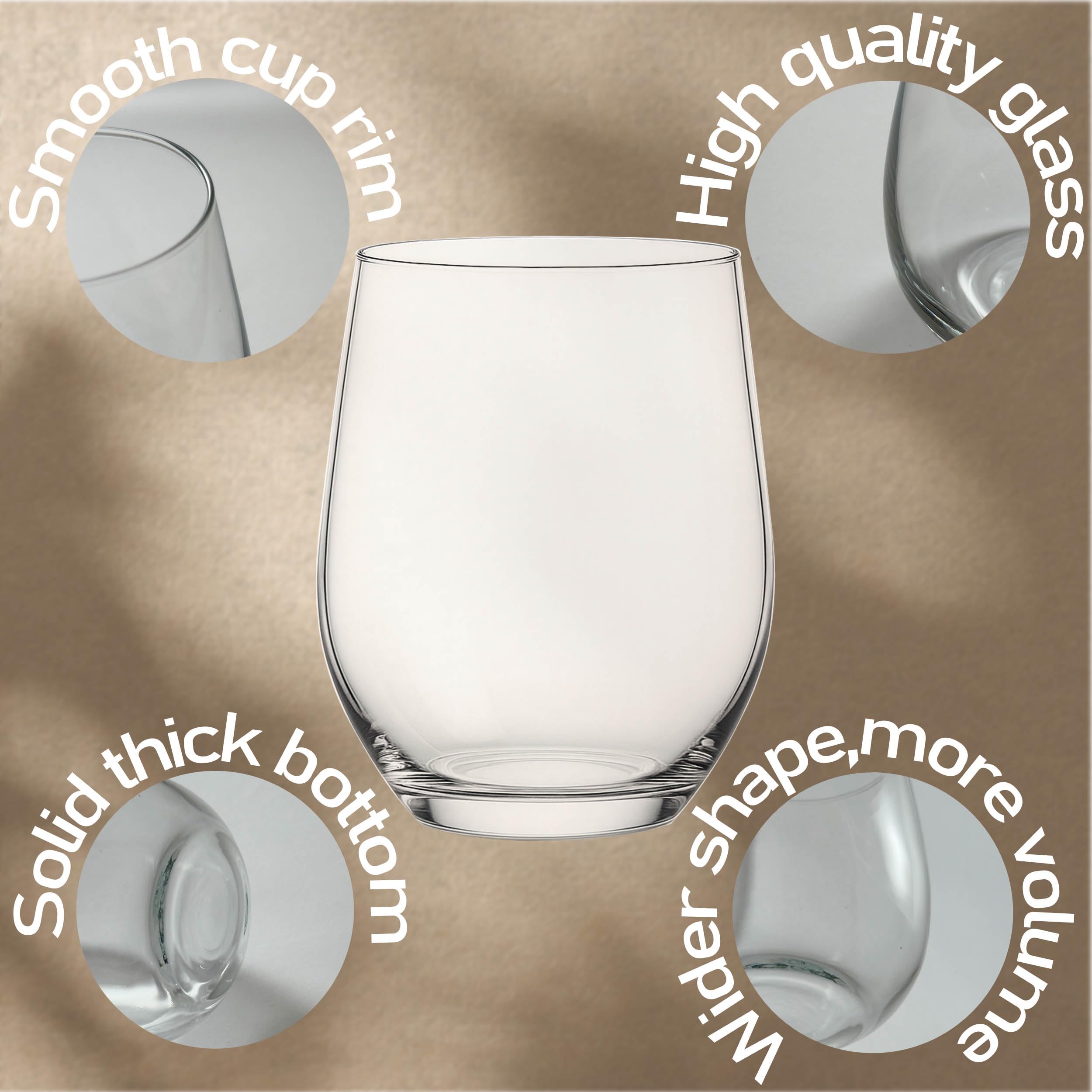 Juego de 6 copas de vino sin tallo, 12.5 onzas, ideales para cócteles, vino tinto y blanco y escocés para hogares y bares, vasos para jugo, vasos de agua, vasos de cristal fuertes sin plomo