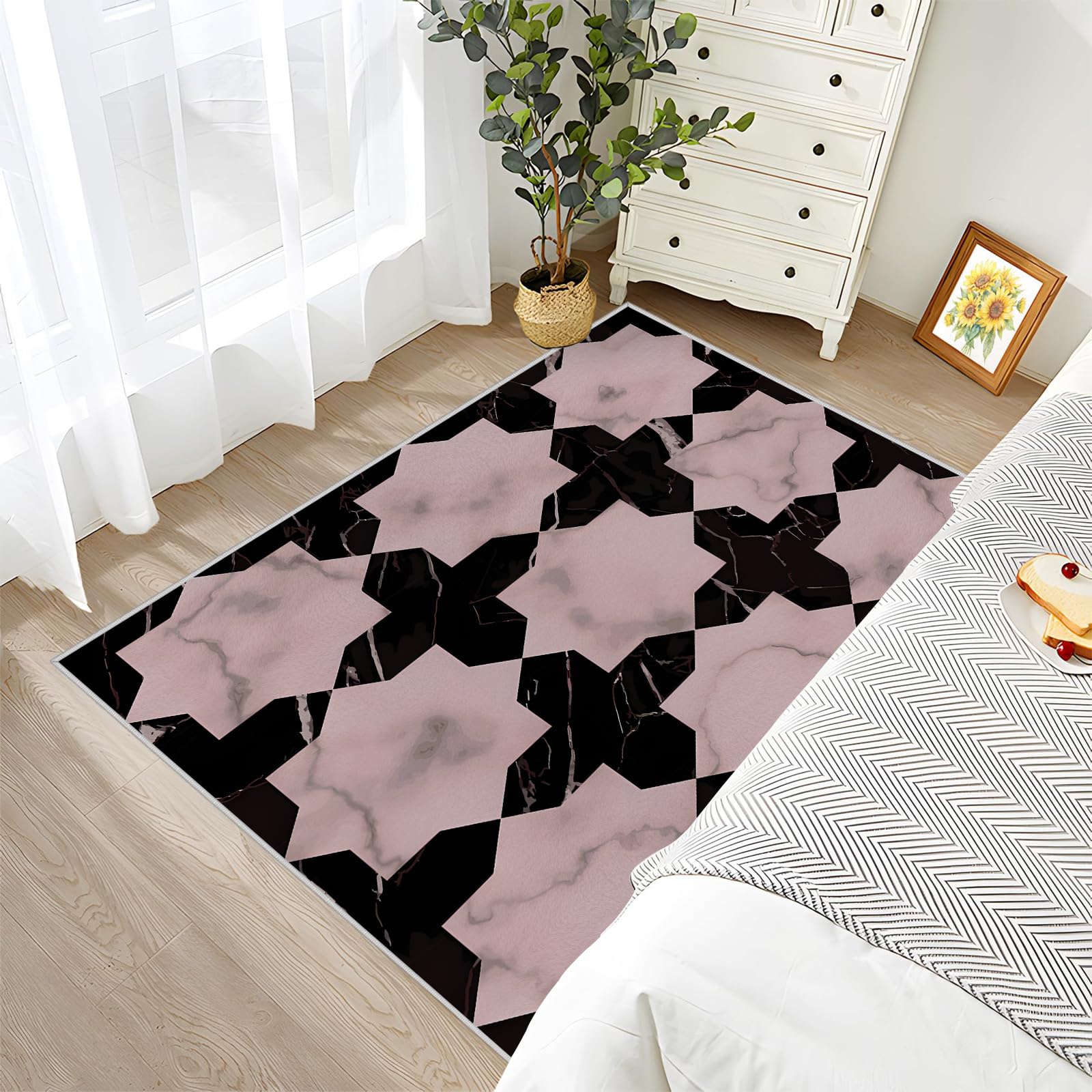 Großer waschbarer Kurzflor-Teppich 200x300 - Marmor Teppiche - Modern Dünn Saugfähig Vielseitig Carpet für Wohnzimmer Schlafzimmer Oder Als Bettvorlege S-114