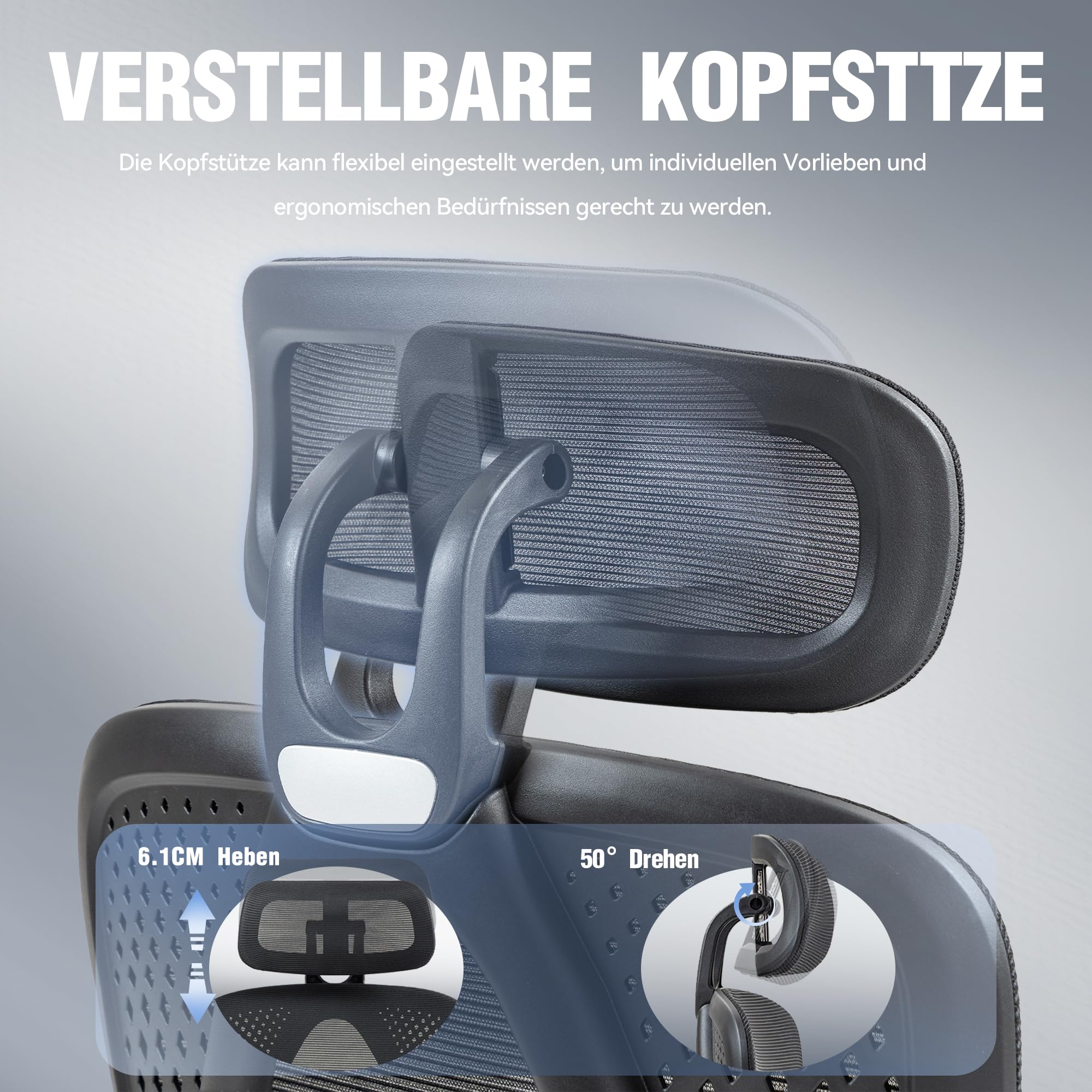 Dowinx Sedia da ufficio ergonomica con poggiatesta e supporto lombare, direzionale con poggiapiedi, regolabile in altezza e schienale, mesh, 150 kg, nero