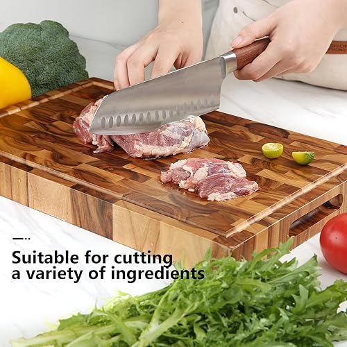 Miniatura 8 de YUSOTAN Tabla de cortar de madera de grano final de acacia y goma (17 x 11 x 1.6 pulgadas), tabla de cortar de madera de acacia, bloque de
