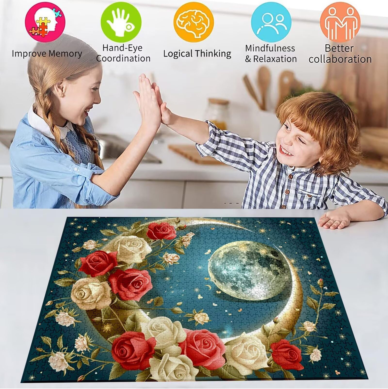 Puzzle 2000 Pezzi, 3 4 5 Anni Puzzle Luna 6 7 8 Anni Giochi Educativi Sostenibili Con Motivi Per Adulti Da Gioco in Legno Di Alta Qualità Jigsaw Rosa per Gioco Familiare, 2026 Regalo Natale H-6980