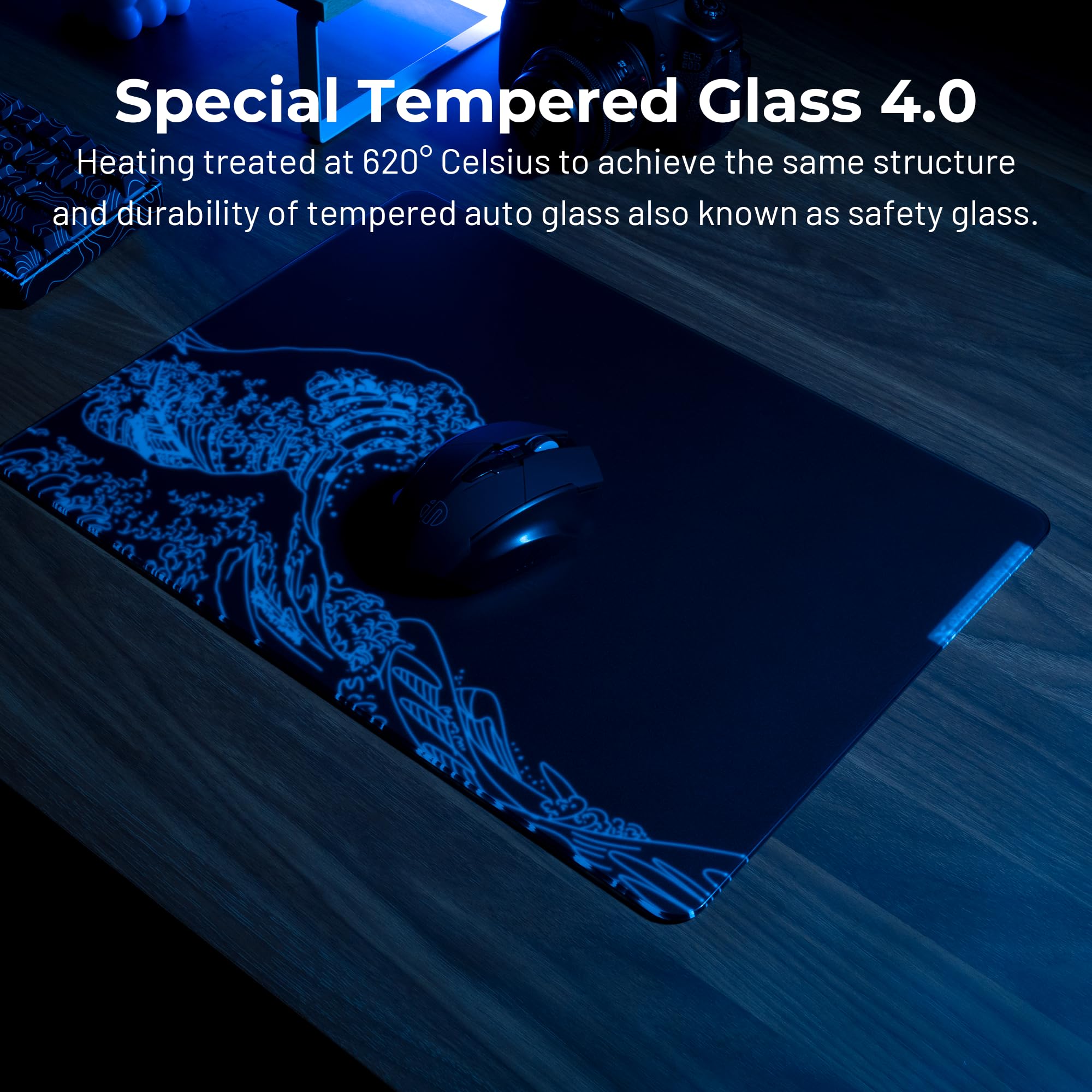 Amazon.com: XVX Black Kanagawa Glass Mousepad 4.0, Hard Mouse Pad