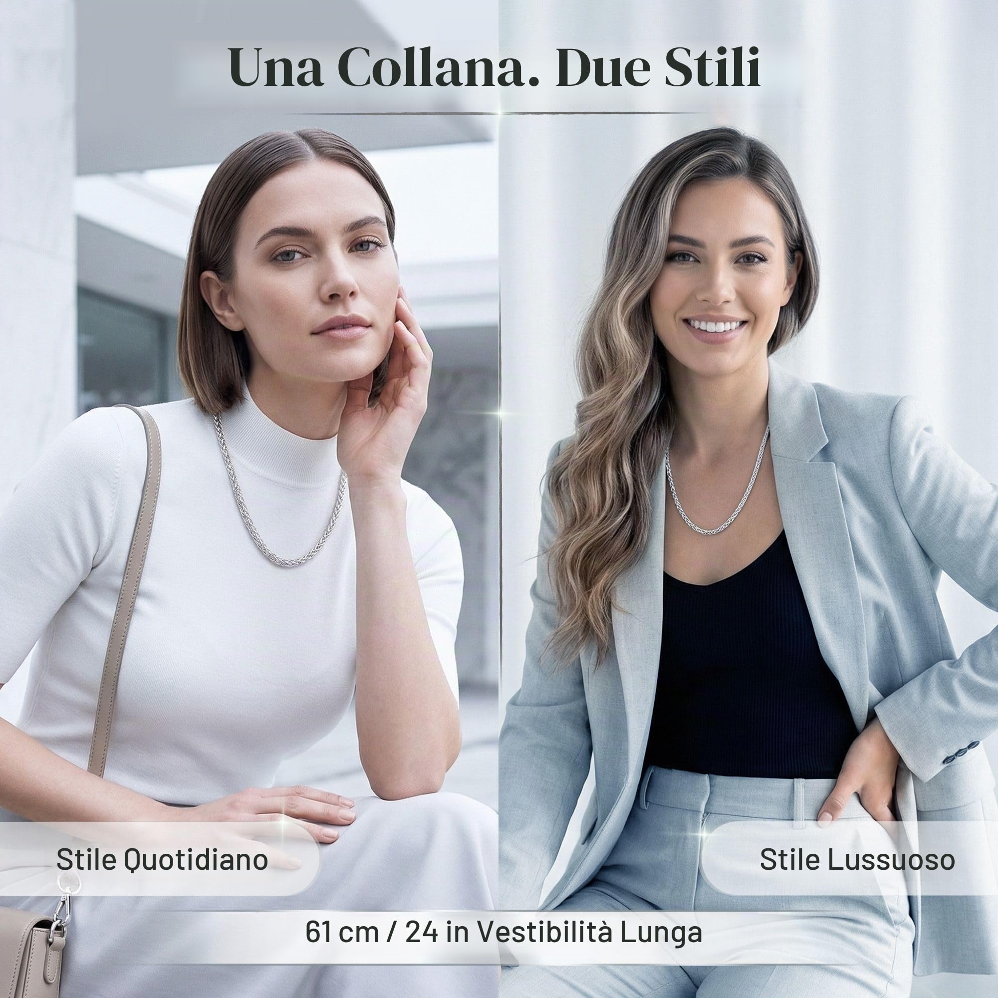 QUADRI - Collana Uomo e Donna Argento 925 - Modello Spiga - Made in Italy | Idea Regalo per Compleanno, Anniversario, San Valentino