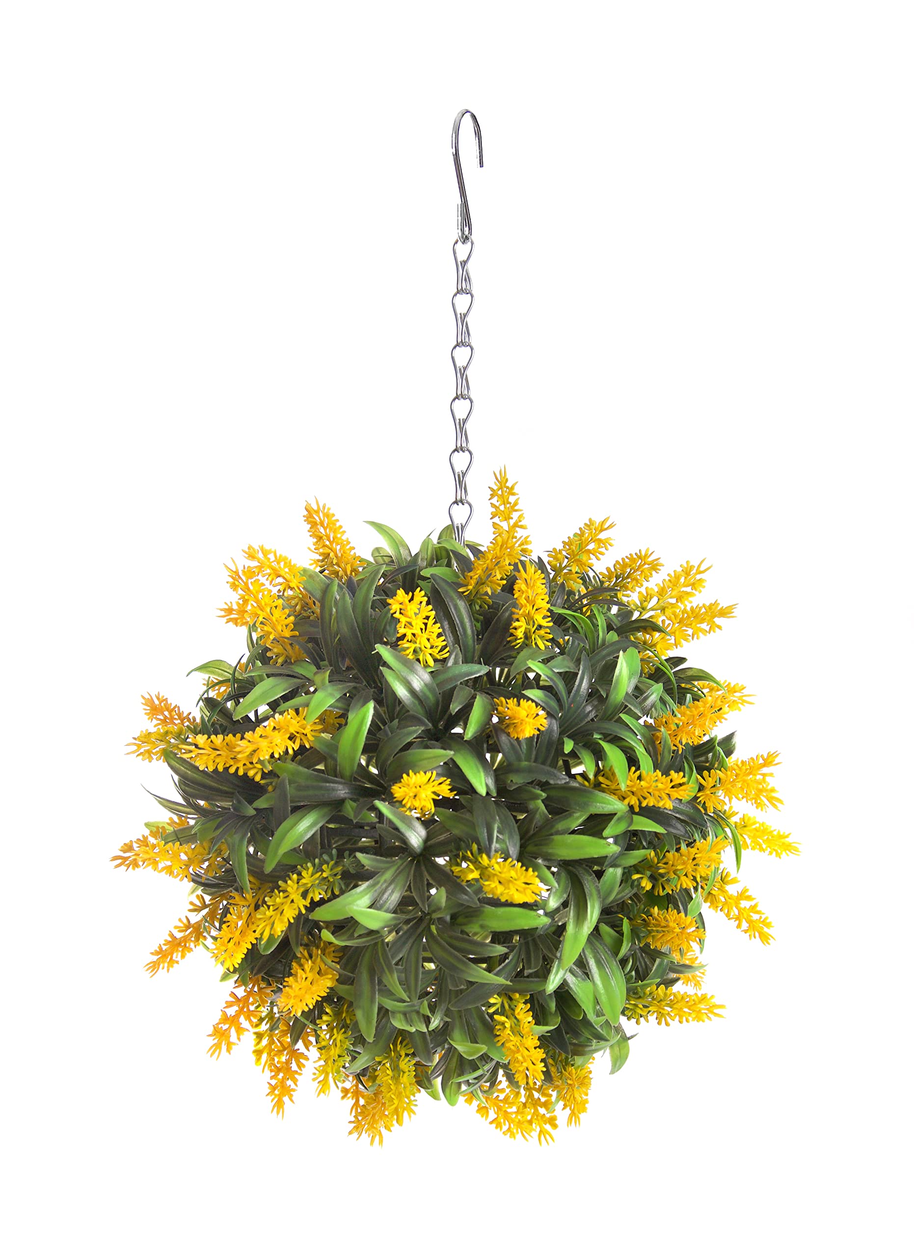 Best Artificial Yellow Lavender Flower Ball Lush Long Leaf Topiary Grass **Uv Fade Protected** (24Cm)