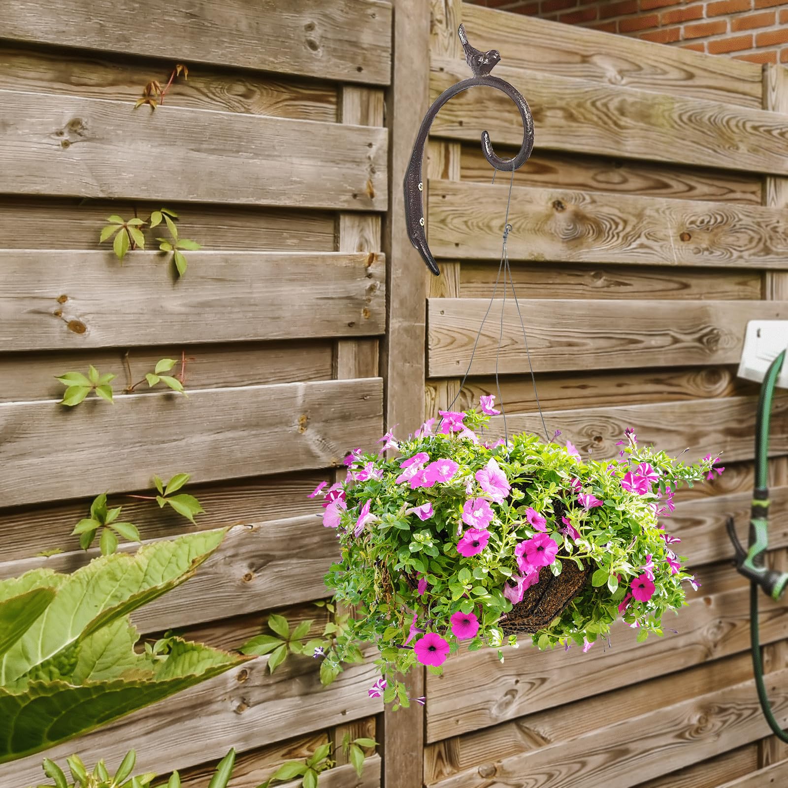 Soporte colgante de hierro fundido resistente con adorno de pájaro, colgador decorativo rústico para plantas, soporte de pared para cesta de flores, comedero de pájaros, campanillas de