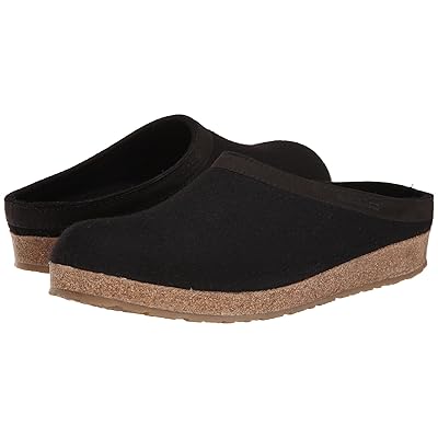 Haflinger GZL Leather Trim Grizzly Clog Shoes Black