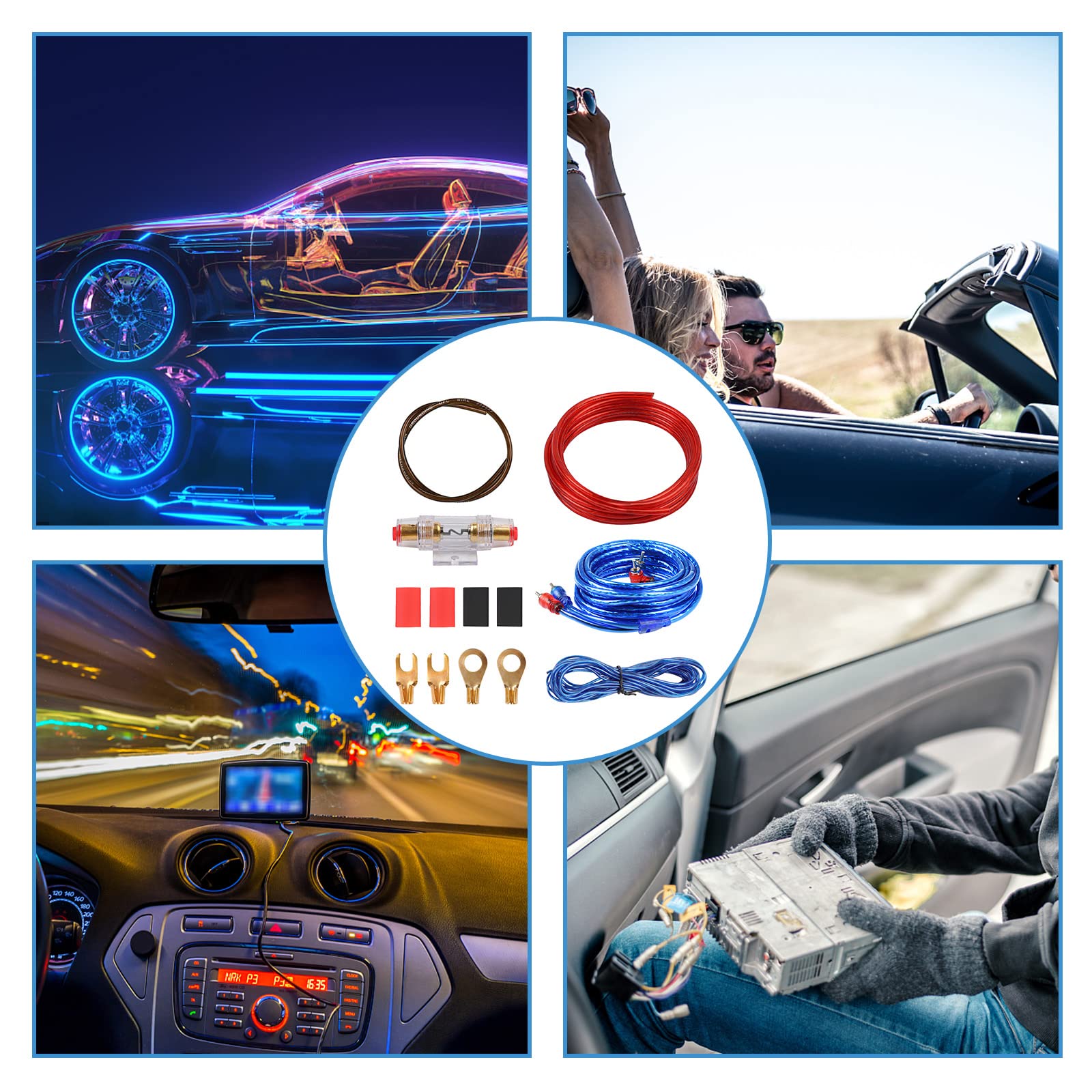 Set di Cavi per Amplificatori per Auto, 8GA Kit Completo Audio Auto, Kit Amplificatori di Potenza Audio per Auto, Set Cavi per Amplificatore Cablaggio Subwoofer Audio AMP RCA per Auto (4.5m)