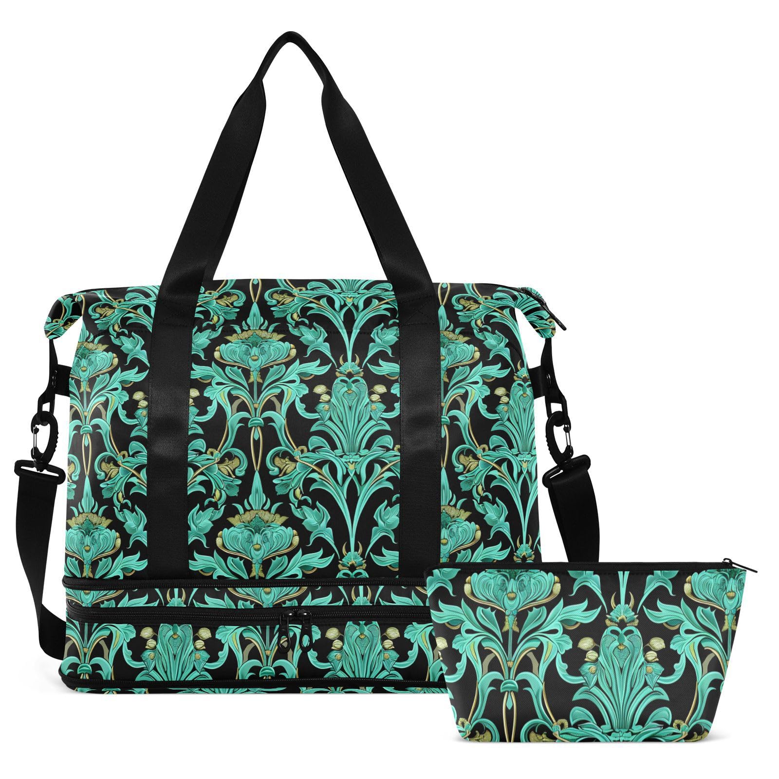 William Morris - Bolsa de viaje con bolsillo húmedo, correa ajustable, para gimnasio, deportes, yoga, impermeable, para hombres y mujeres