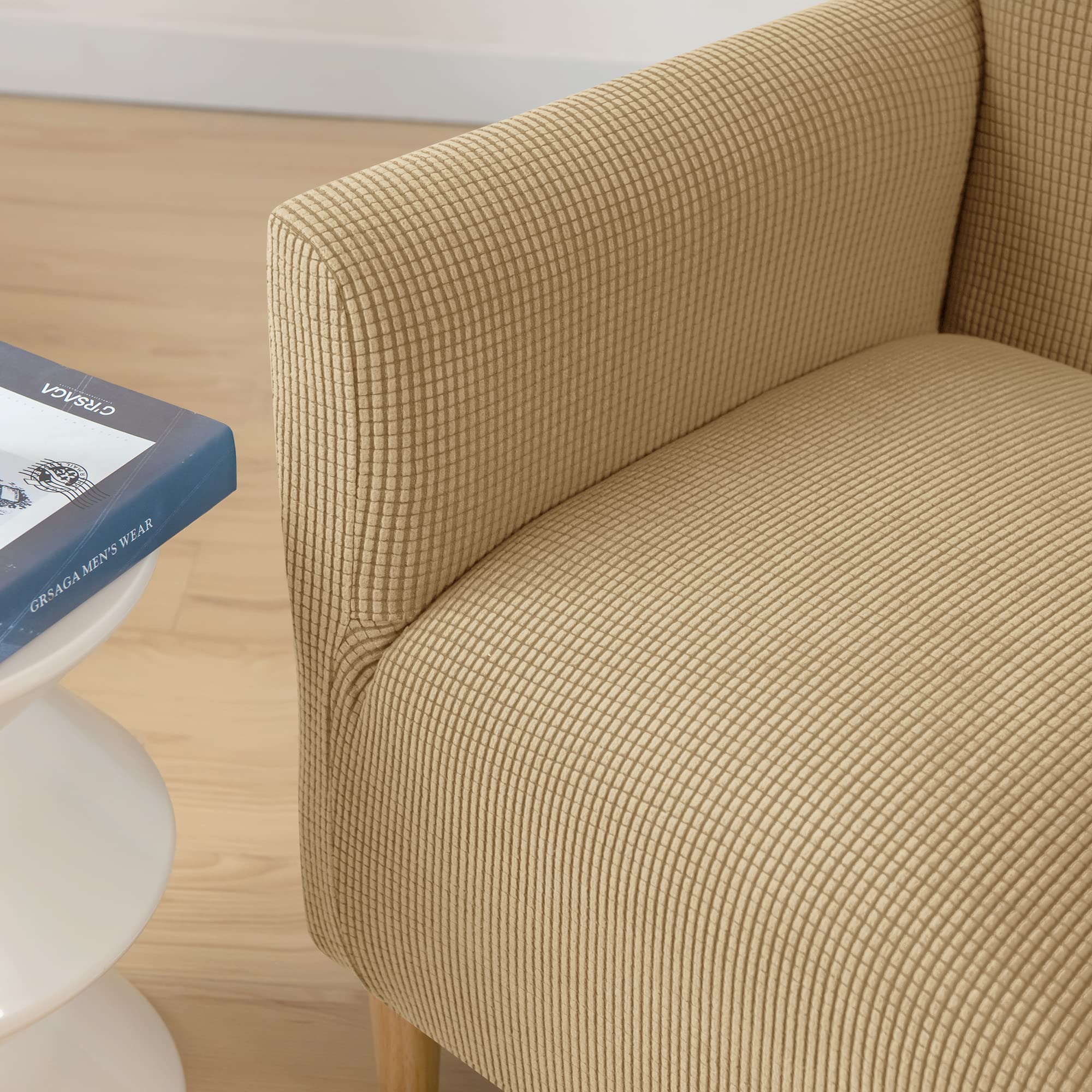 SHANNA Stretch Banquet Chair Covers: 1Piece Mid Century Luxury Knitted Armchair Slipcovers Waterproof Armchair Couch Covers with Foam Rods Arm Chair Cover,for Living Room Bedroom (Khaki) - Image 3