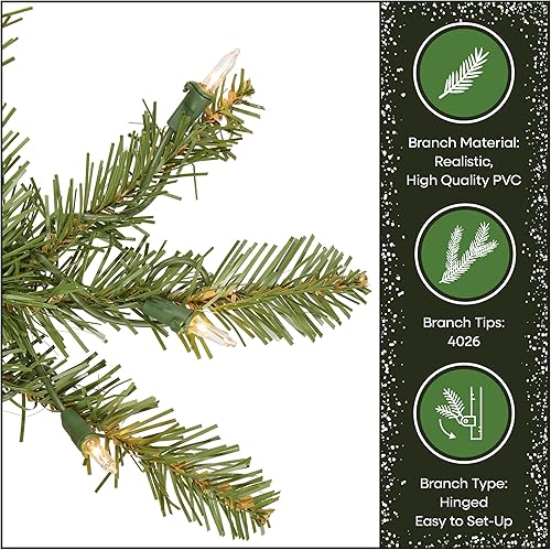 Miniatura 7 de National Tree Company Árbol de Navidad artificial completo preiluminado, verde, abeto Dunhill, luces transparentes, incluye PowerConnect y soporte,