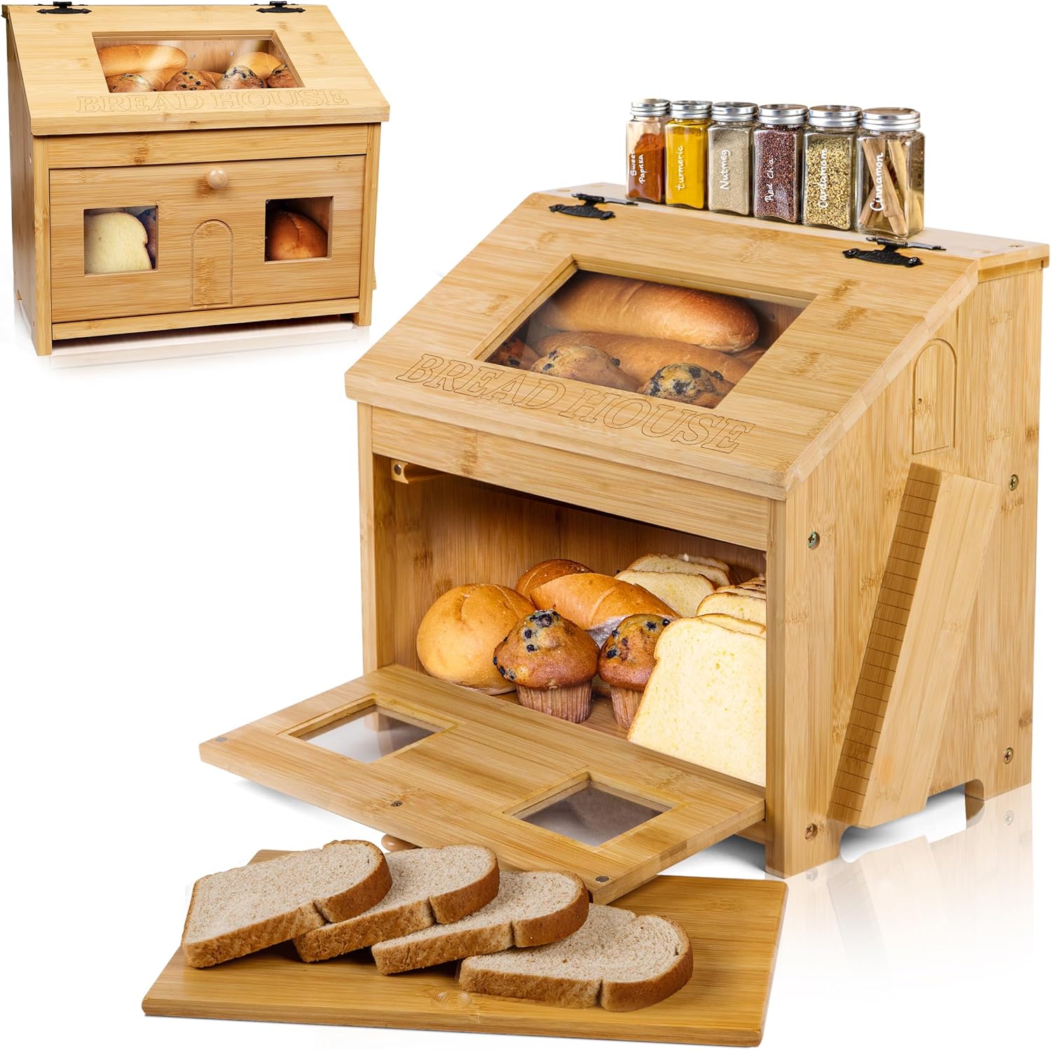 3J2 Discoveries Bread Box for Kitchen Countertop Large