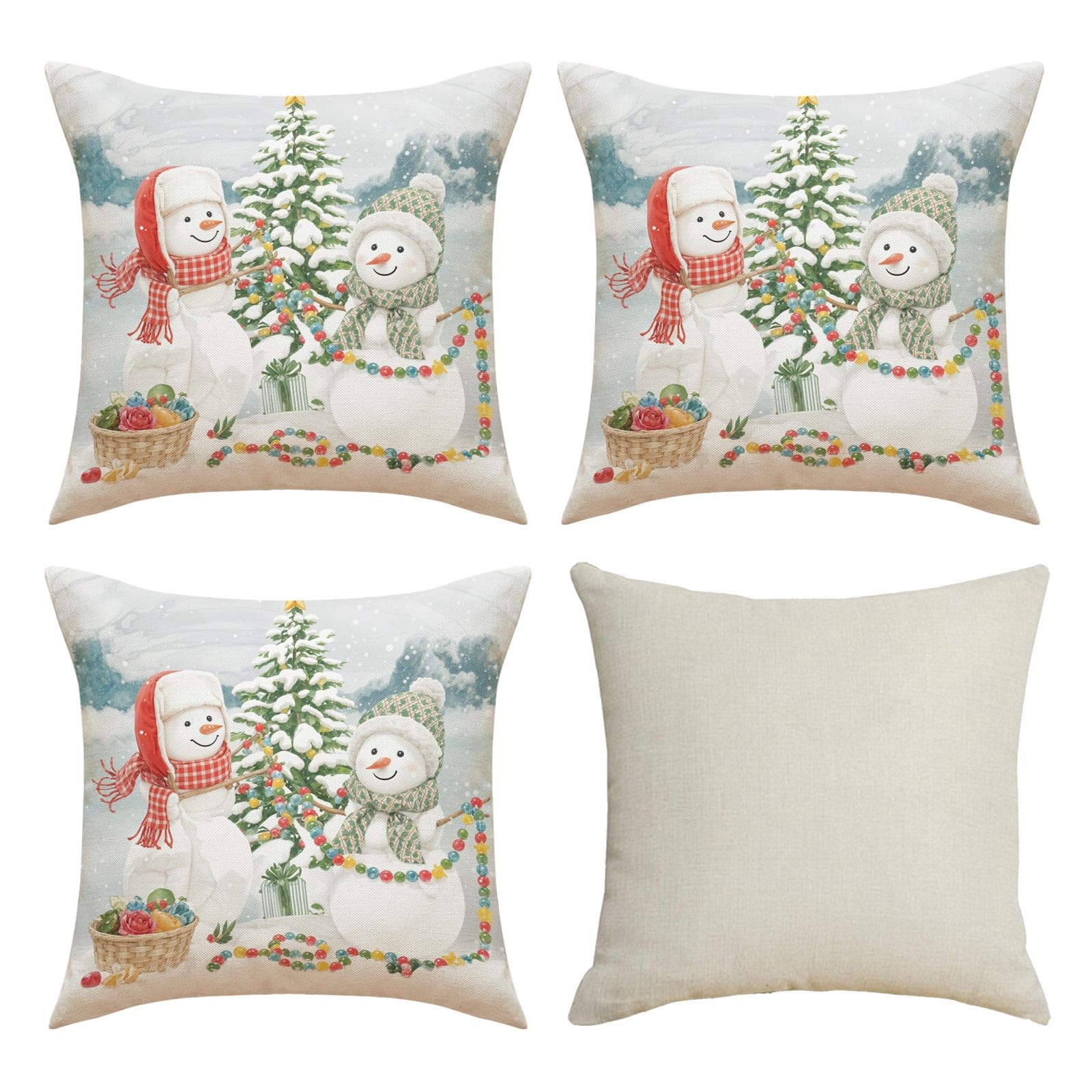 Tsophreniq Christmas Pillow Covers, Linen Blend Cushion Covers Case 45X45cm 4Pieces for Chair Sofa Decoration Waist Square Pillowcase