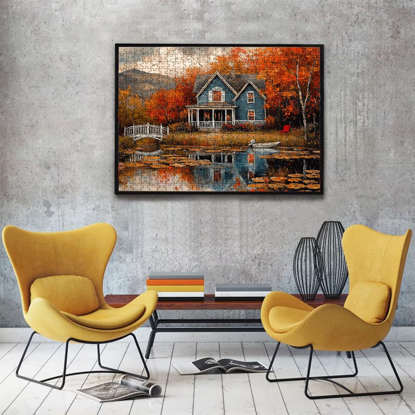 Puzzle 1000 elementów, puzzle 1000 elementów dla dorosłych, trudne puzzle, druk w wysokiej rozdzielczości i jasne kolory, drewniana kabina krajobrazowa puzzle (3) z wykwintnym pudełkiem do pakowania
