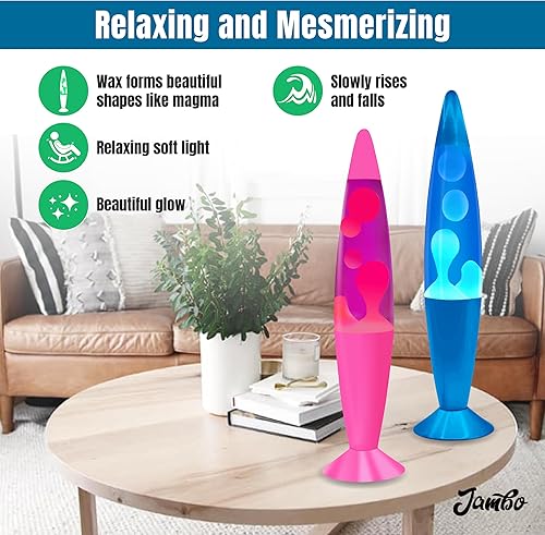 Miniatura 5 de Jambo Hermosa lámpara líquida de 16 pulgadas, base azul, líquido azul, cera blanca y base rosa, líquido morado, cera rosa, paquete doble, luz