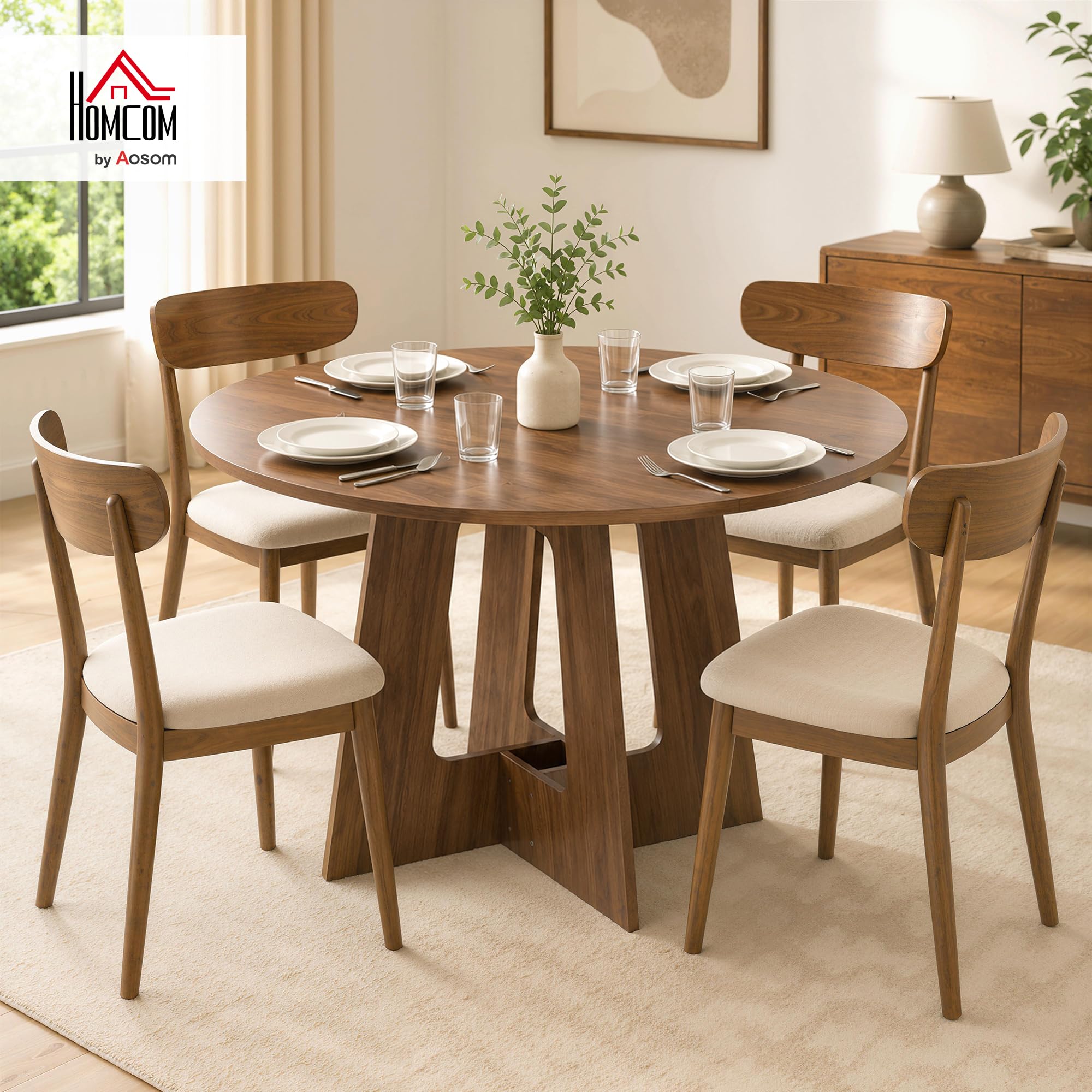 HOMCOM Table à Manger Ronde pour 4 Personnes, Ø 110 x 73,5 cm, Table de Cuisine avec Base croisée, Style Rustique, pour Salon, Salle à Manger, Marron