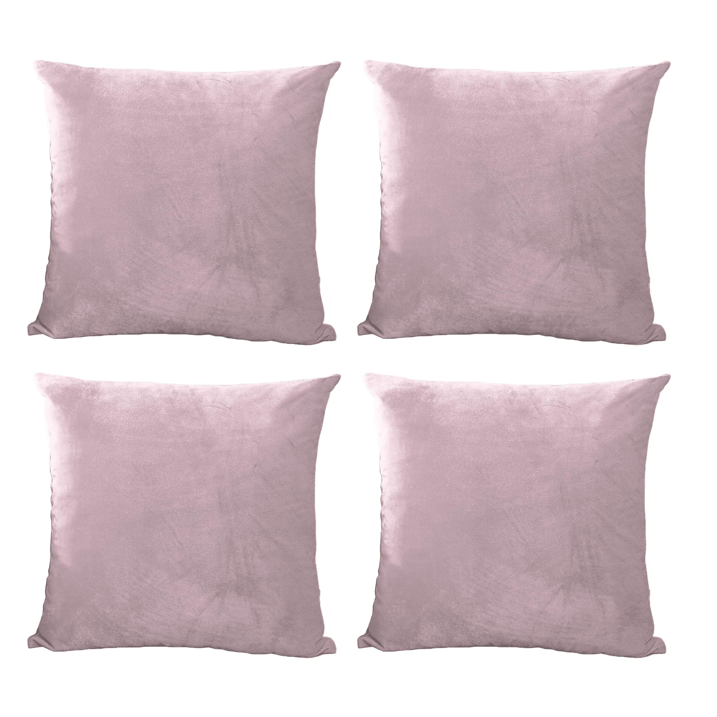 Oxford Homeware Pink Cushion Covers 45 X 45 Cm (Pack Of 4) Decorative Velvet Cushions Cover For Living Room Sofa Bedroom With Invisible Zipper, 18'' X 18''