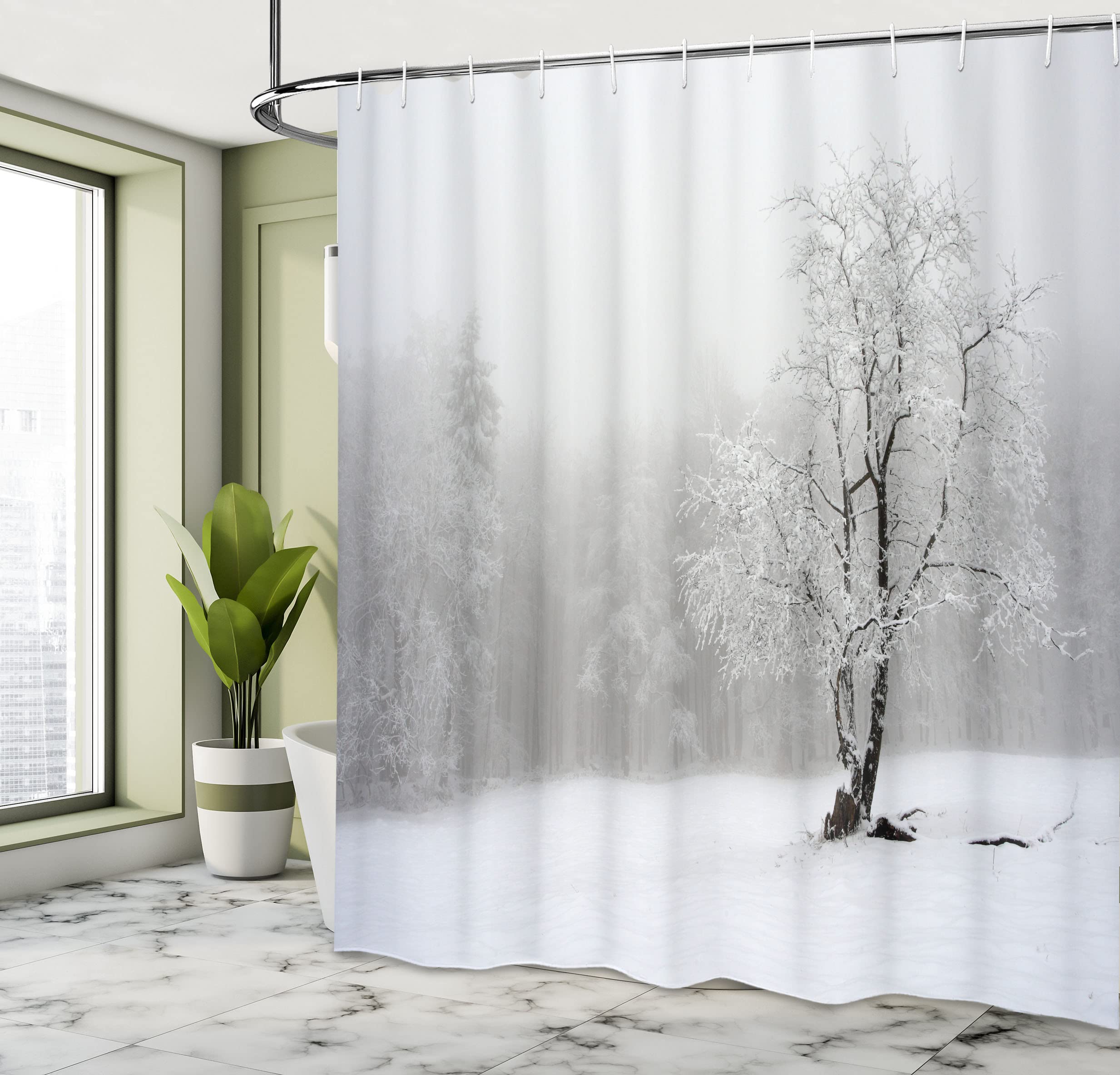 Waldbaum-Duschvorhang Aus Polyester – Wasserdicht, Schimmelresistent, XXL 170x170 Cm Mit 12 Haken