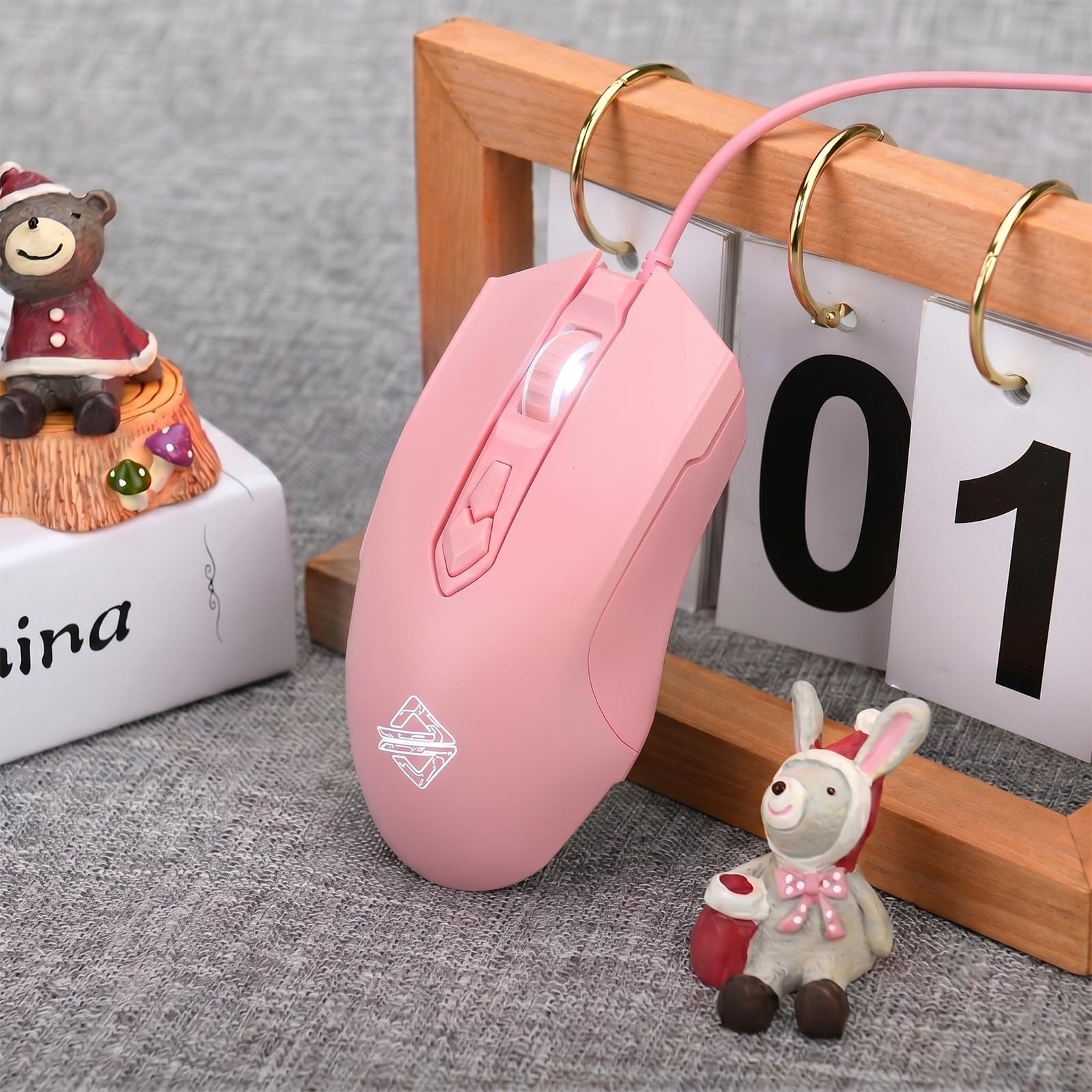 Lomiluskr AJ52 przewodowa mysz do gier, 7 programowalnych przycisków, myszy komputerowe z podświetleniem RGB LED, regulacja 200-4800 DPI, do Windows/Mac OS/Linux (różowa)