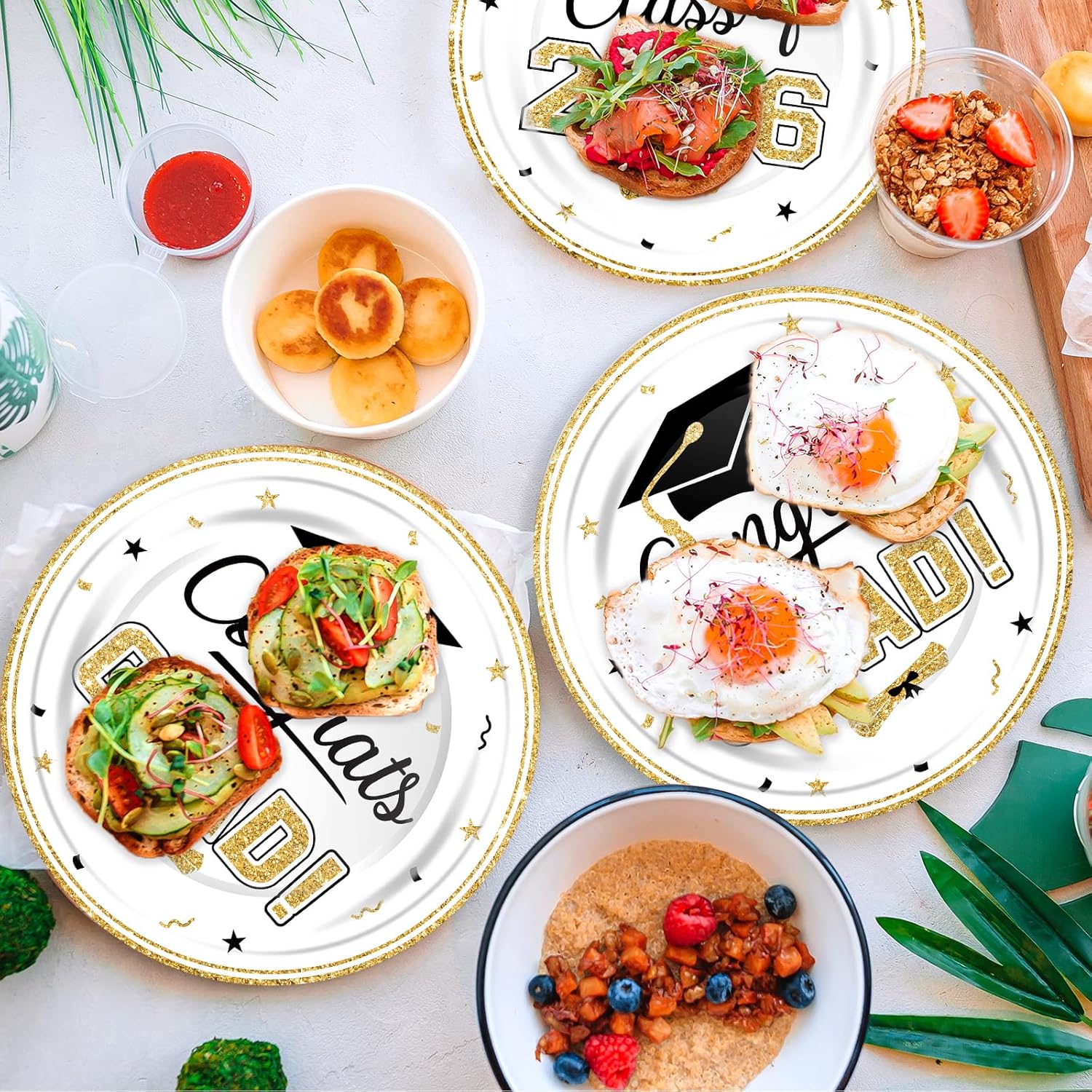 320Pcs Graduation Table Decorations Party Supplies - White Gold Graduation Plates and Napkins Class of 2026 Disposable Dinnerware Set for College High School Congrats Grad Party Favors, Serve 80