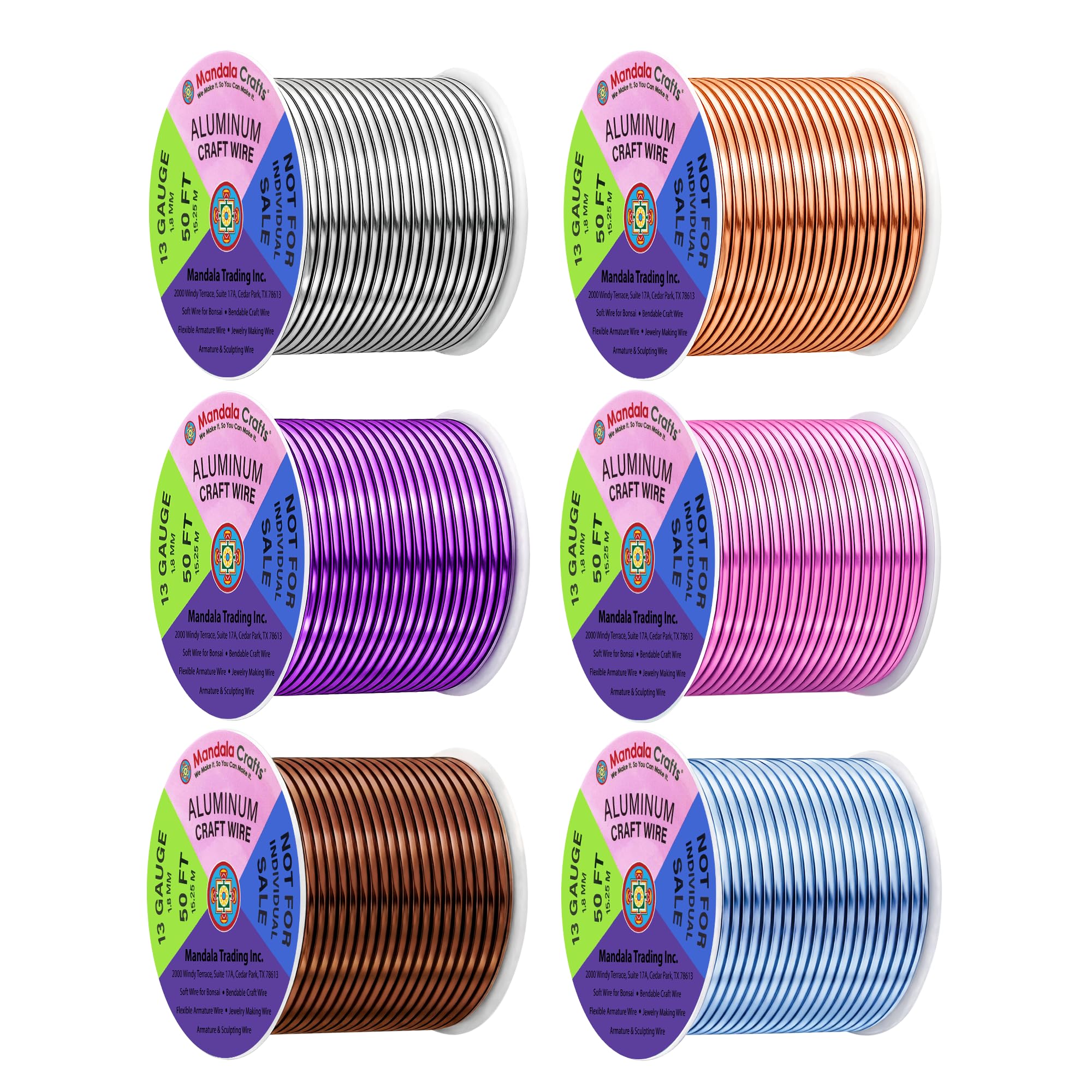 Mandala Crafts 13 GA Blue Pink Brown Assorted Anodized Aluminum Craft Wire