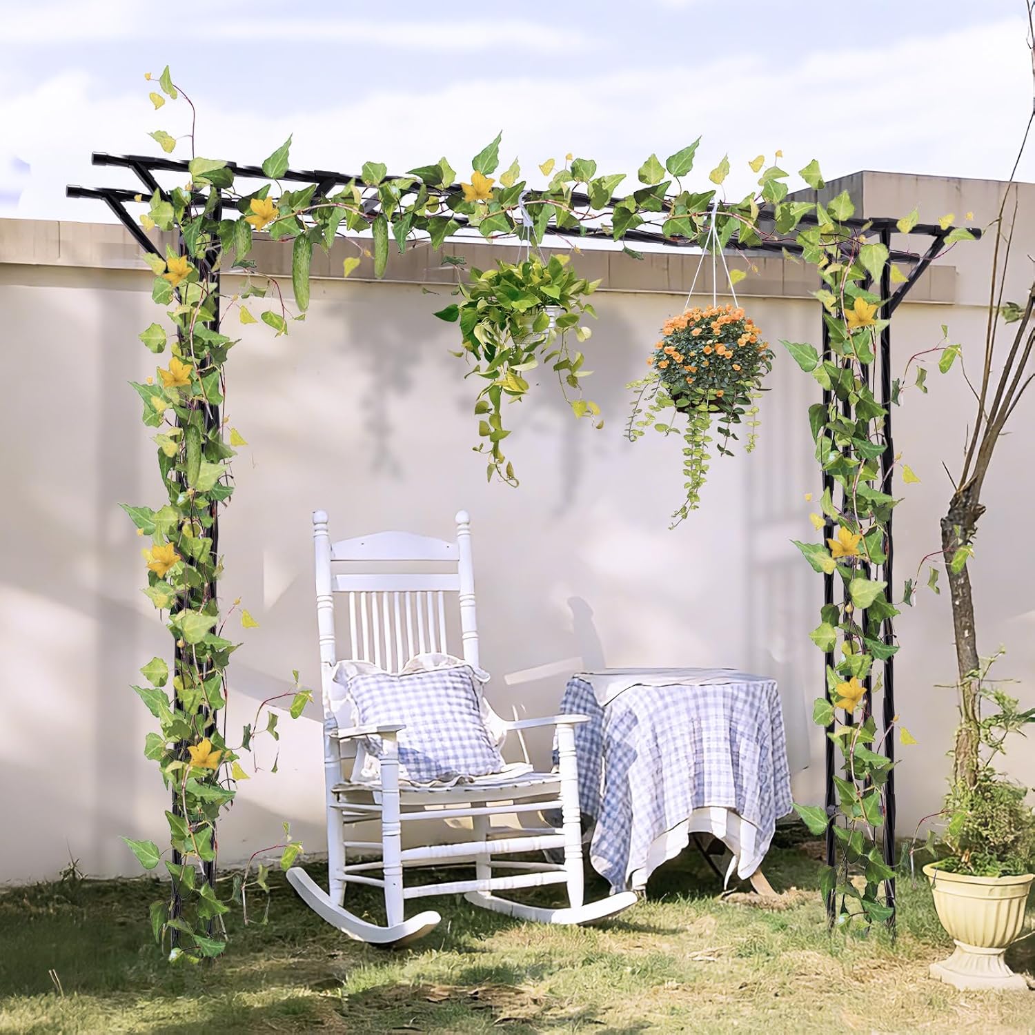 Garden Arch Trellis - 100" L x 86" H Supersize Flattop Garden Arch - Garden Trellis for Lawn, Party, Ceremony Wedding Decoration (Pipe Diameter - 20MM)