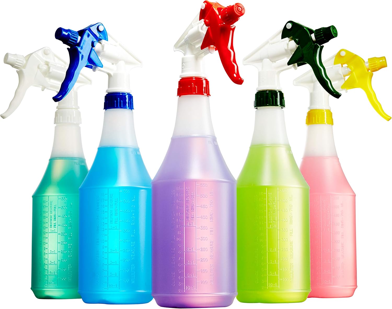 Leak-Free Chemical Resistant Spray Head and 24oz Bottle 5Pk Heavy-Duty Industrial Sprayer with Low-Fatigue Trigger and Nozzle for Auto/Car Detailing, Window Cleaning and Janitorial Supply.