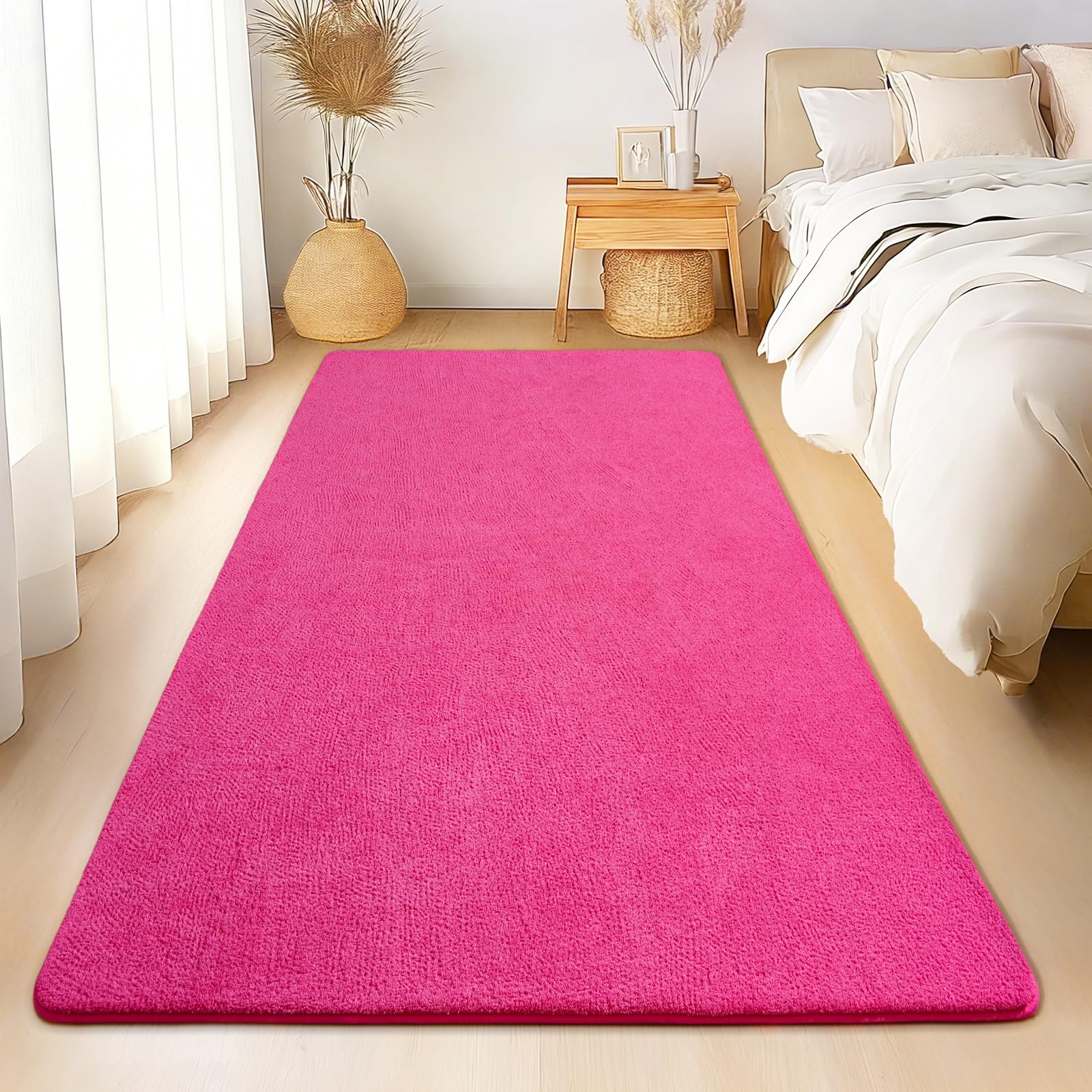Rezutan Ultra Soft Washable Rugs for Bedroom 80X150cm-Pink Fluffy Carpet