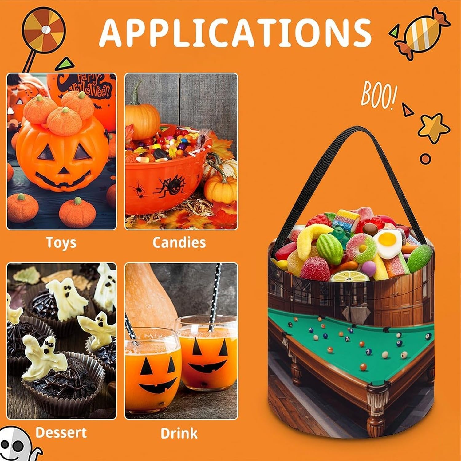 Billiard Halloween Candy Bag Trick Or Treat Bucket image 5