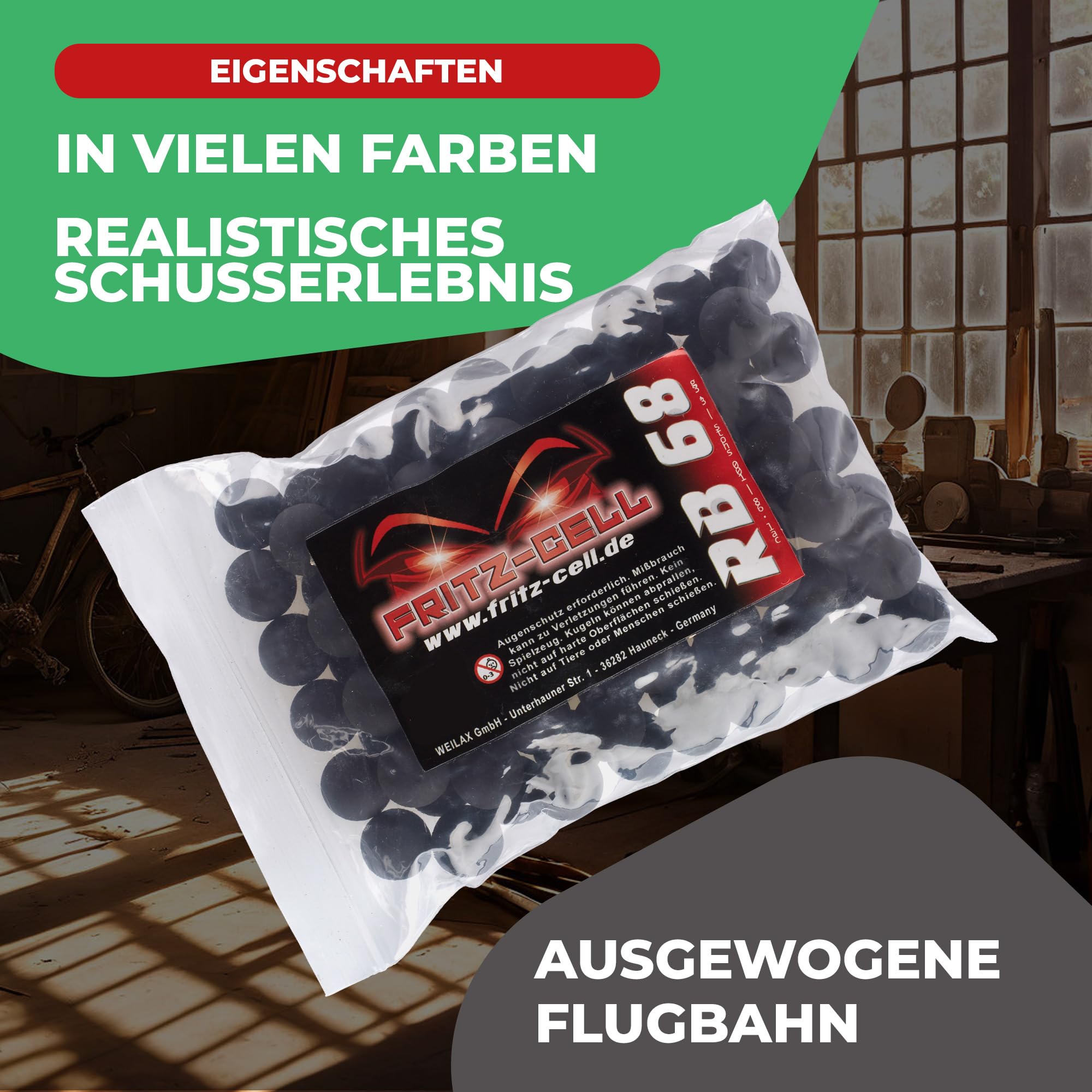 100 x Rubberballs Cal.68 black gumowe pociski Fritz-Cell kompatybilne z T4E HDS68
