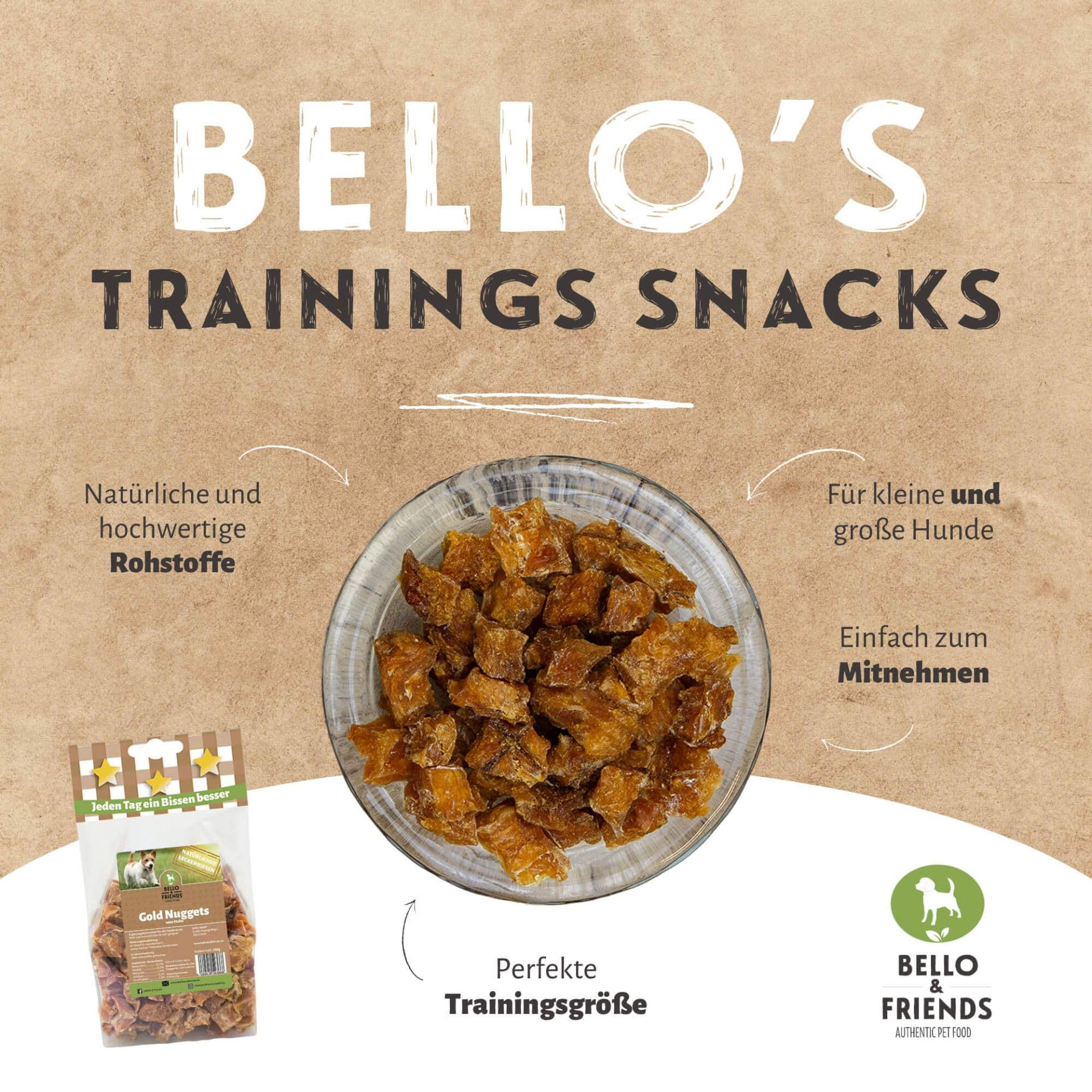 Bello & Friends Rinderlungen Würfel, 5er Pack, 5 x 300g fettarme getrocknete Trainingshappen für Hunde, Snackwürfel