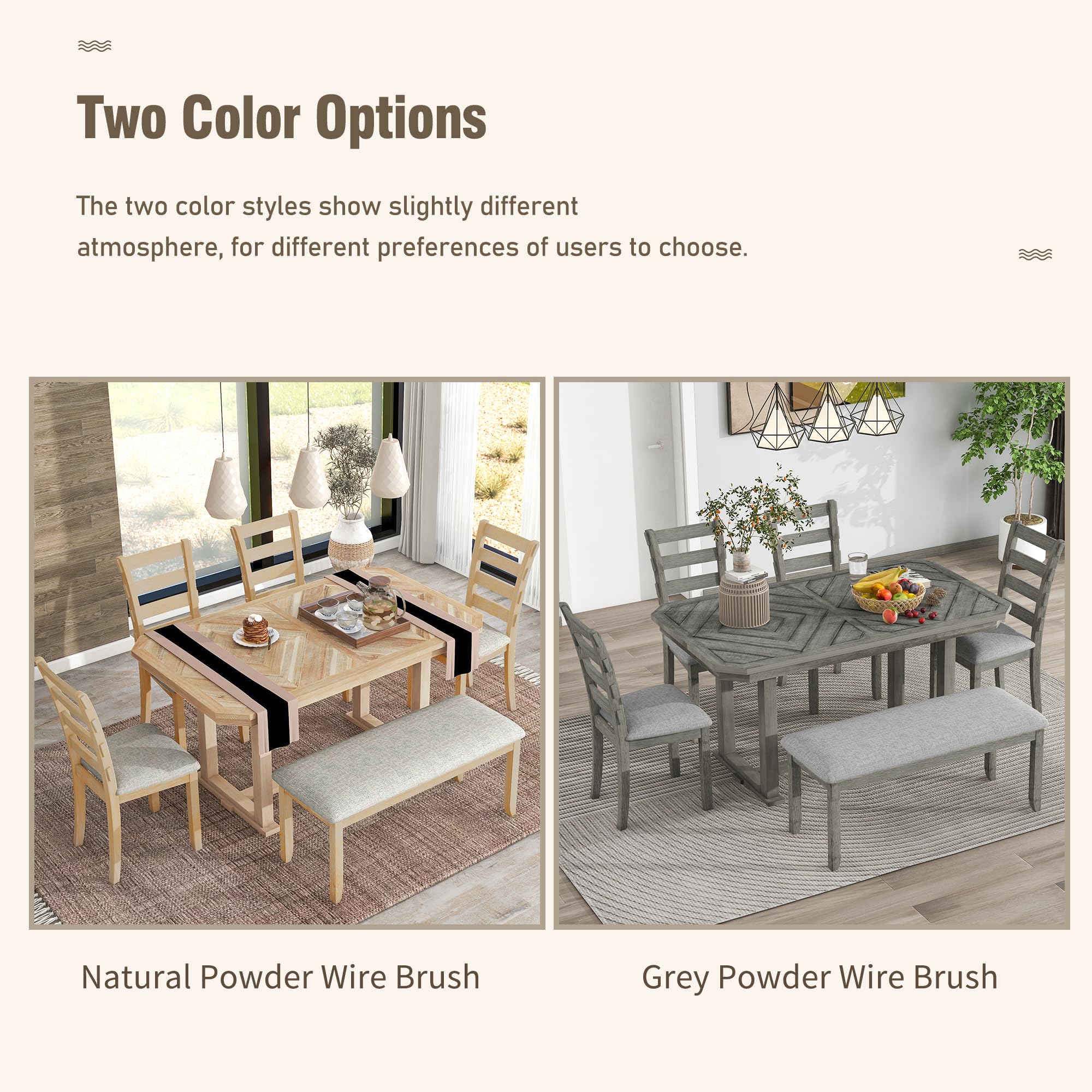 Amazon.com - 6 Piece Rubber Wood Dining Table Set, Dining Table
