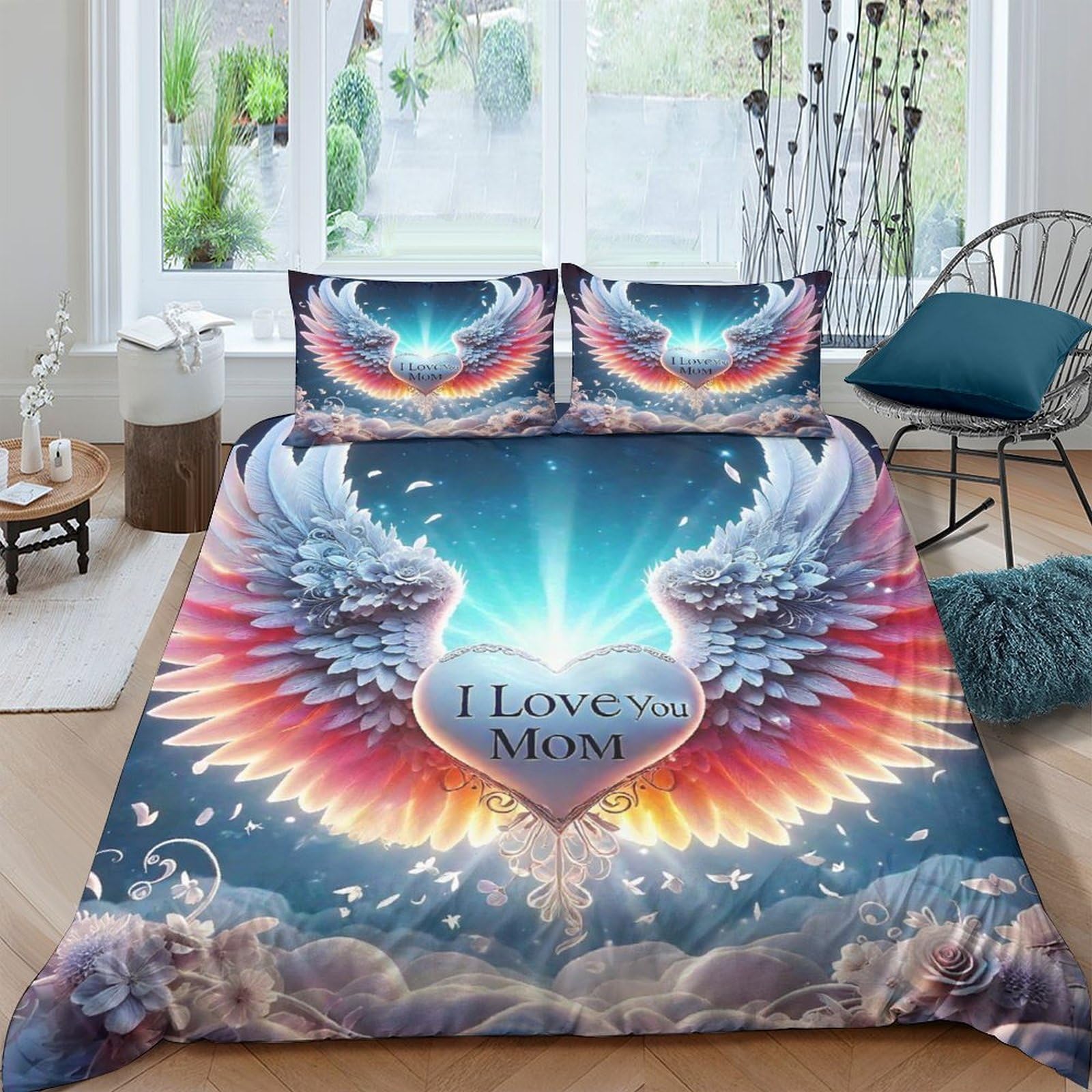 Housse de couette Fleurs d'amour 200x200 avec 2 taies en microfibre pour lit double