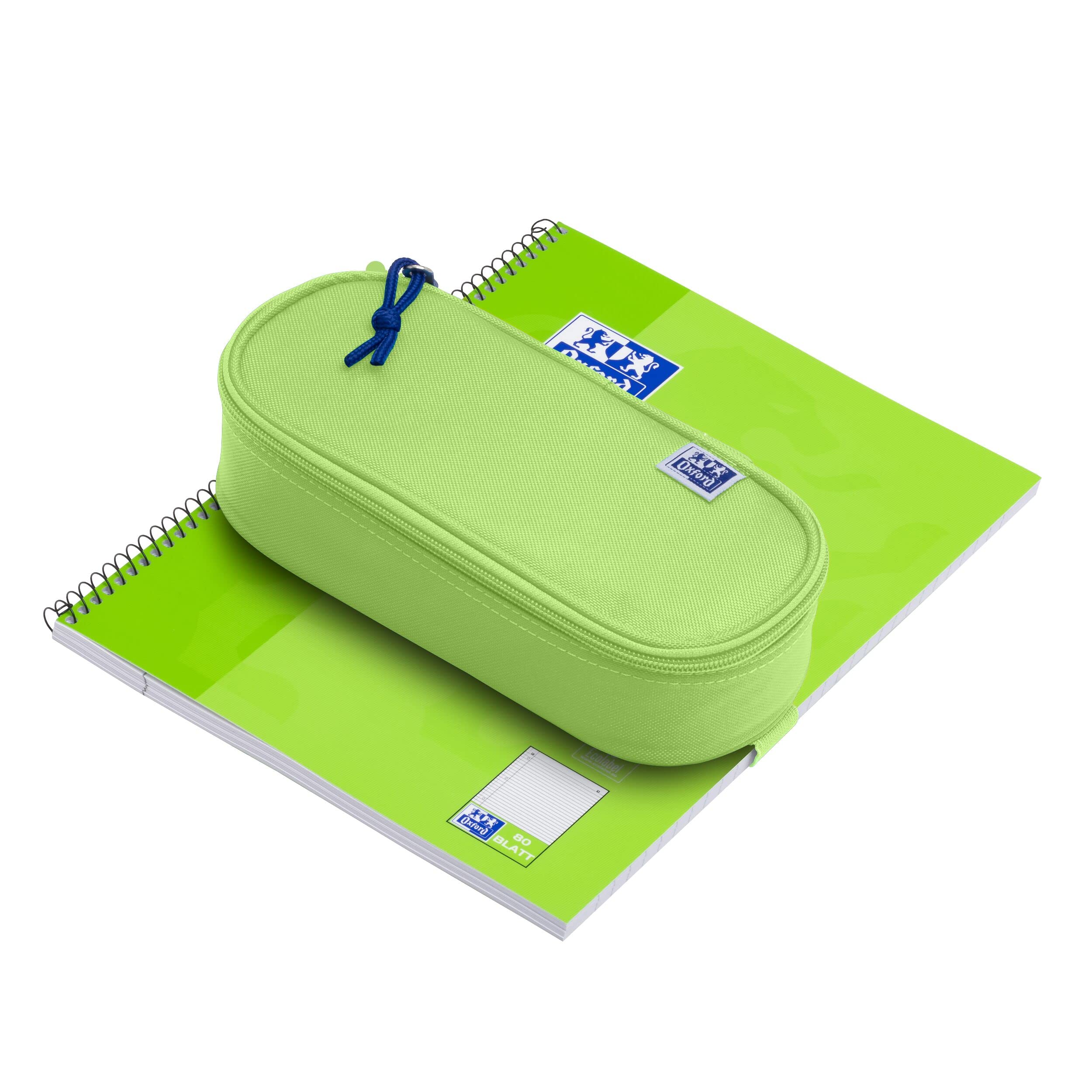 Oxford Girls Boys Oval Pencil Case with Pen Holder Durable Light Green, 23x11x6cm - Image 4