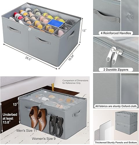 Miniatura 2 de Organizador de zapatos para armario, paquete de 2, caja de zapatos plegable con divisores ajustables y cubierta transparente, armario organizador de