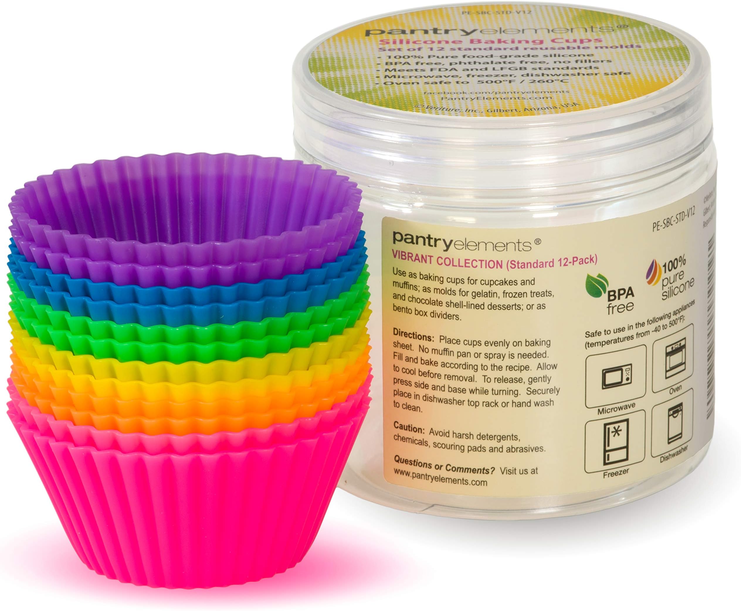 Silicone Muffin Cups for Baking and Bonus Gift Jar, Set of 12 Reusable Silicone Cupcake Liners for Baking, Nonstick Silicone Baking Cups, Bento Lunch Box Dividers, Cupcake Molds & Ramekins