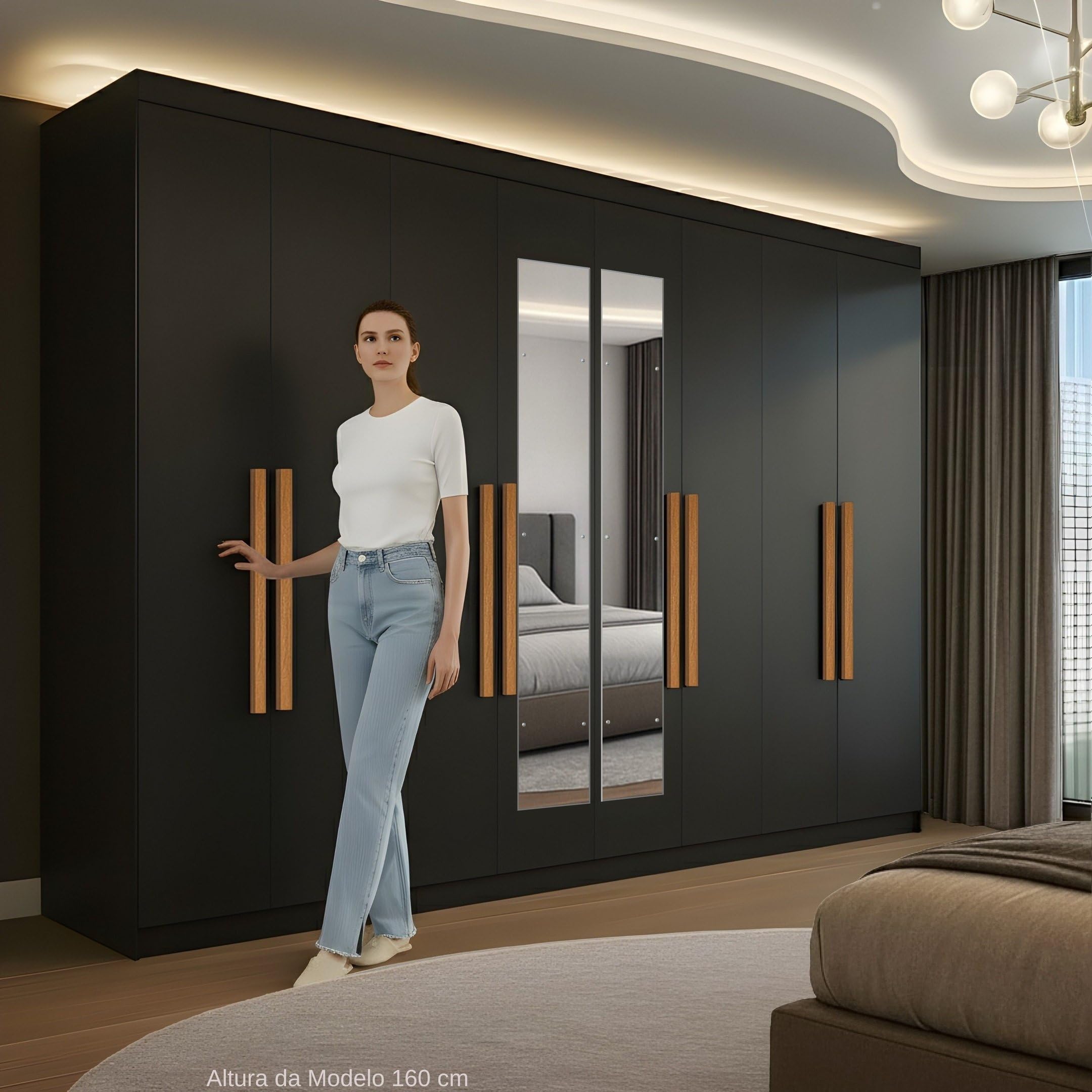 貴重　prototype option MCRSS　セット　チャコールグレー Guarda-roupa Casal com Espelho 8 Portas 4 Gavetas Paris Preto